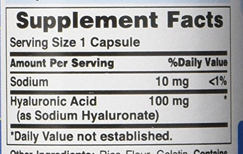 Puritans Pride Hyaluronic Acid 100 mg Capsules, 120 Count TOTAL