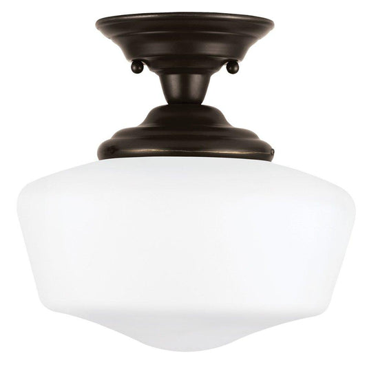 Sea Gull Lighting 77436-782 Academy One-Light Semi-Flush Mount Ceiling Light with Satin White Glass, Heirloom Bronze Finish