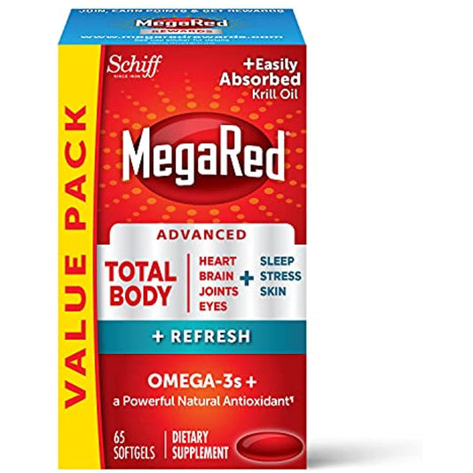 Omega-3 Blend Total Body + Refresh 500mg Softgels, MegaRed (65 count in a bottle), Easily Absorbed Krill Oil, To Support Your Heart, Joints, Brain & Eyes