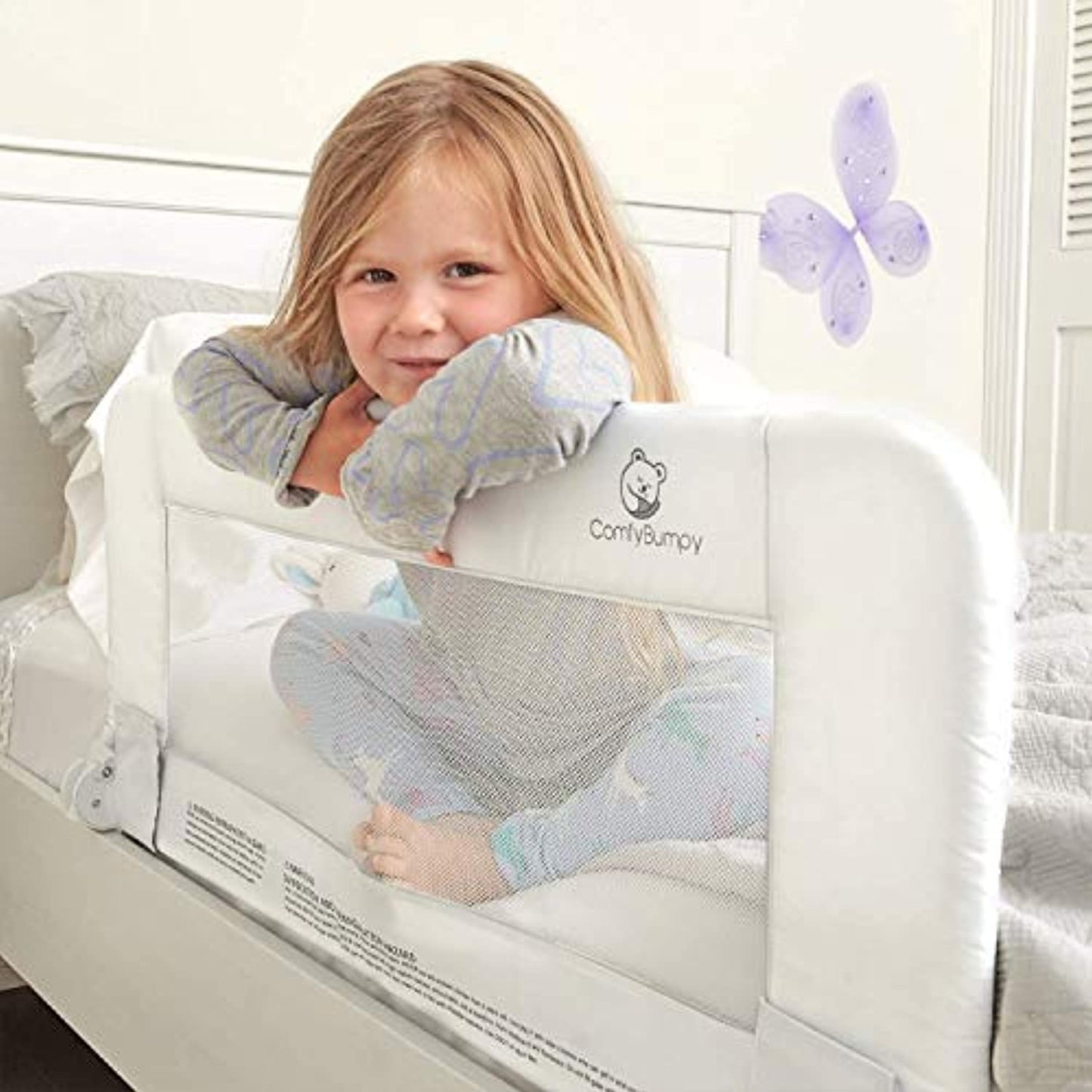 Toddler Bed Rail Guard for Kids Twin, by ComfyBumpy (White) - OPEN BOX