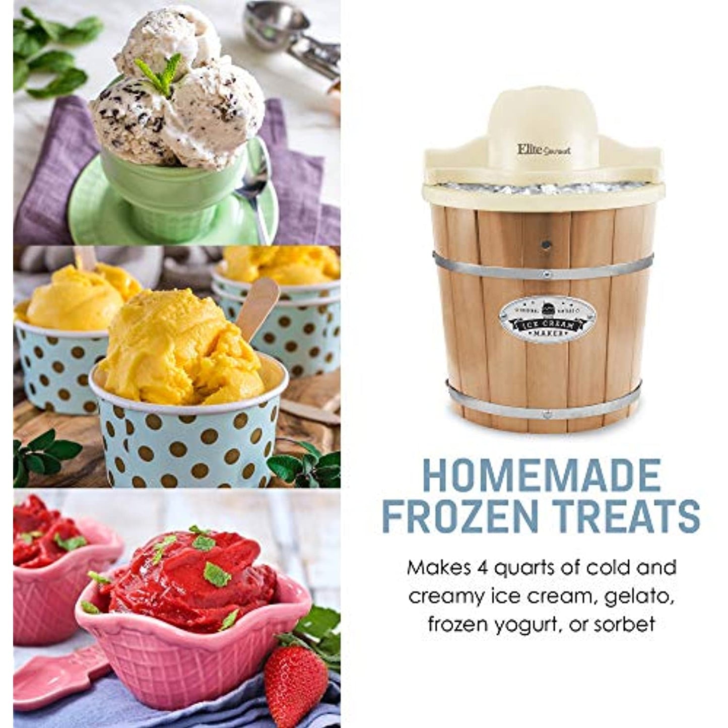 Elite Gourmet EIM-924L 4 Qt. Electric Motorized Maker Ice & Rock Salt, 4Qt.