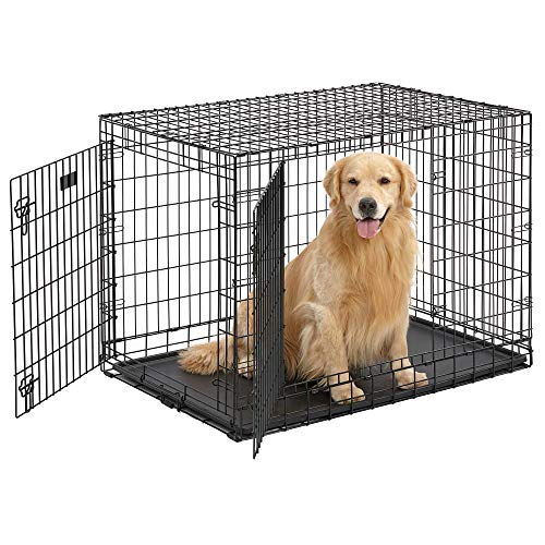 MidWest Ultima Pro Series 42" Dog Crate | Extra-Strong Double Door Folding Metal Dog Crate w/Divider Panel, Floor Protecting "Roller Feet" & Leak-Proof Plastic Pan