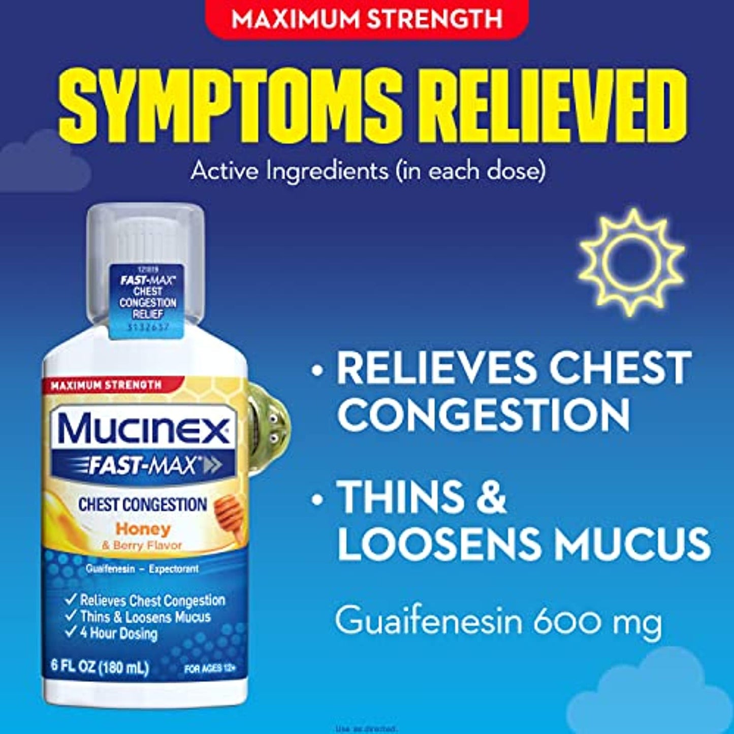 Mucinex Fast-Max Maximum Strength Chest Congestion, Symptom Relief, Honey-Berry, 6 Fl Oz