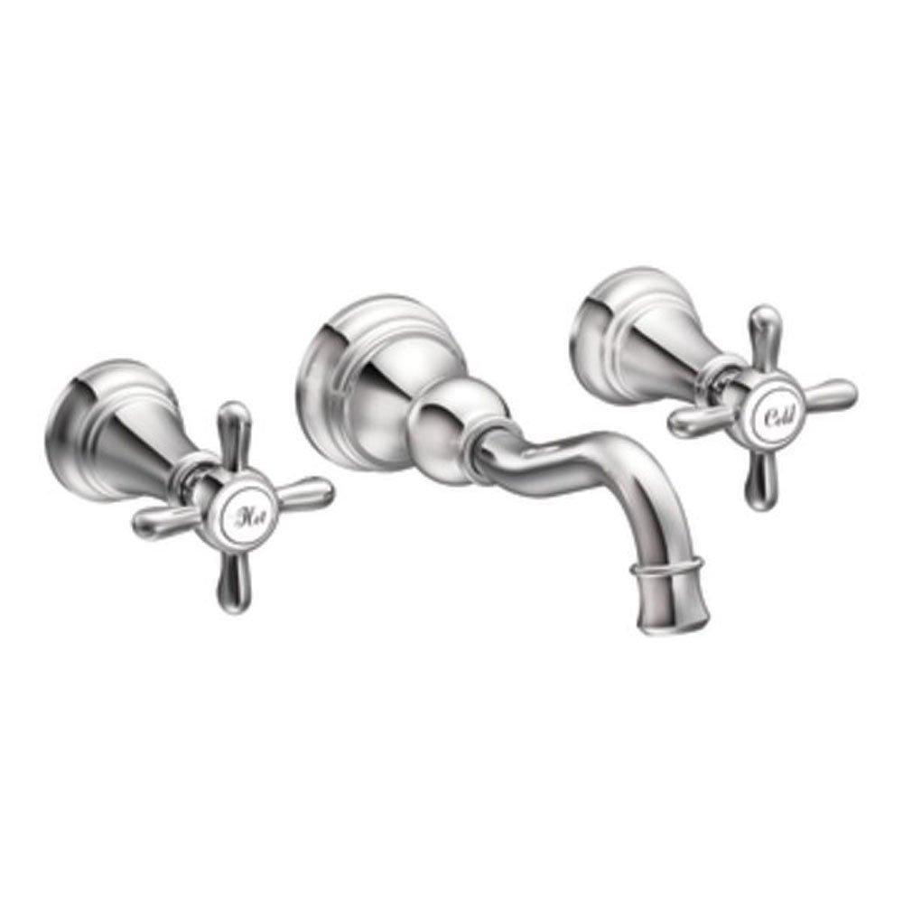 Moen TS42112 Weymouth Two-Handle High Arc Wall Mount Bathroom Faucet Trim Kit without Valve, Chrome