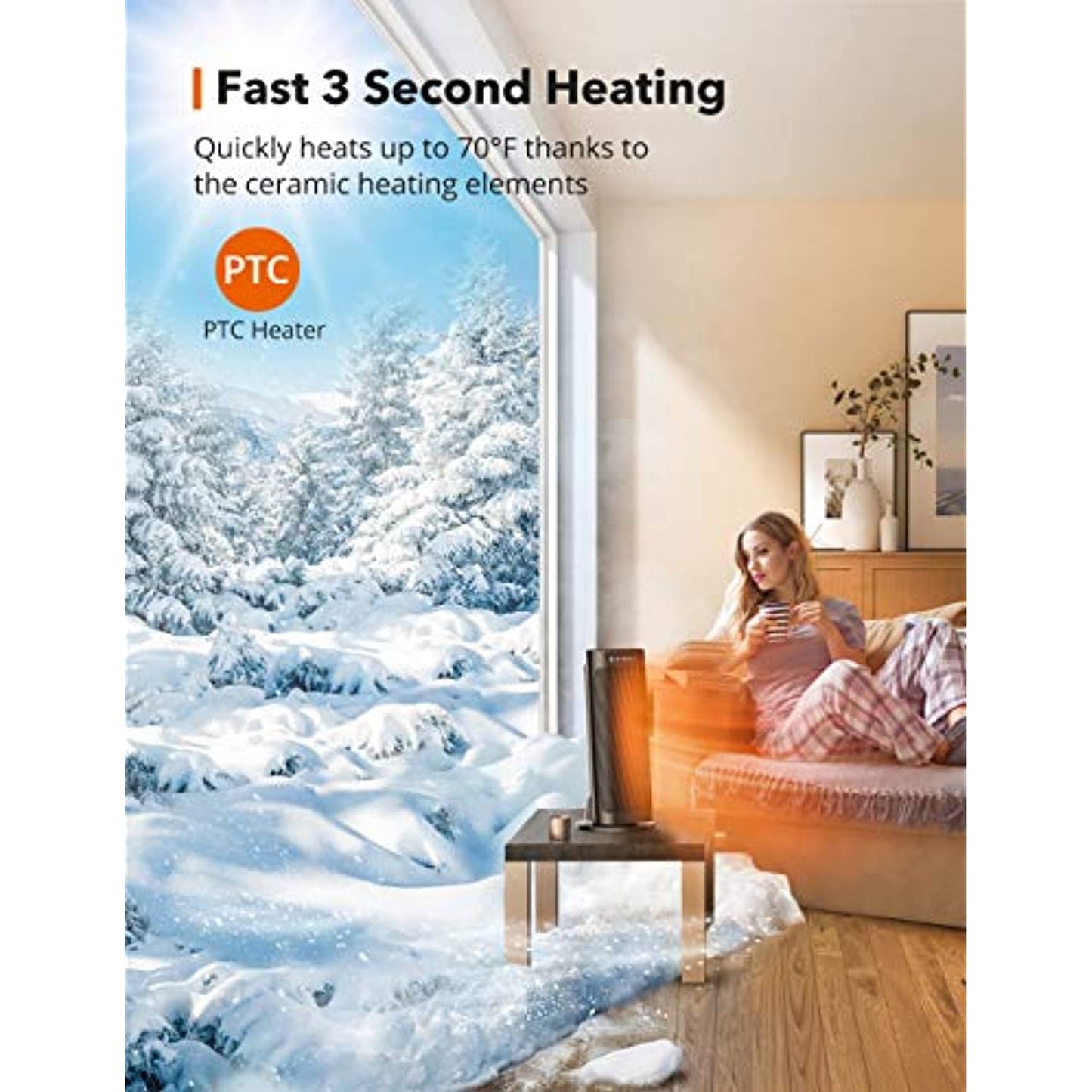 TaoTronics PTC 1500W Fast Quiet Heating Ceramic Tower Heater- USED-