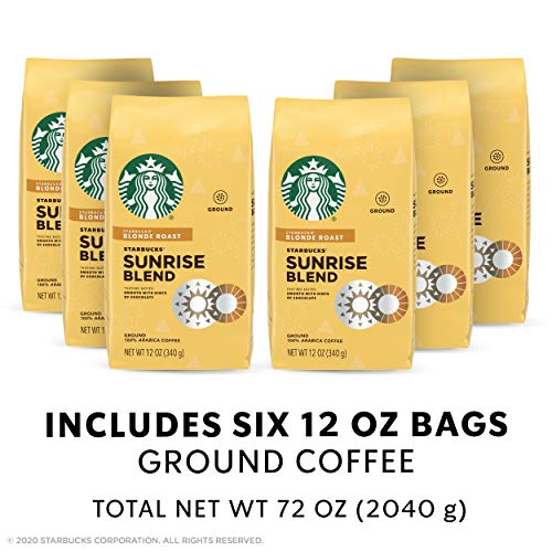 PACK OF 6 Starbucks Sunrise Blend Blonde Roast Ground Coffee BEST BEFORE 11/2019