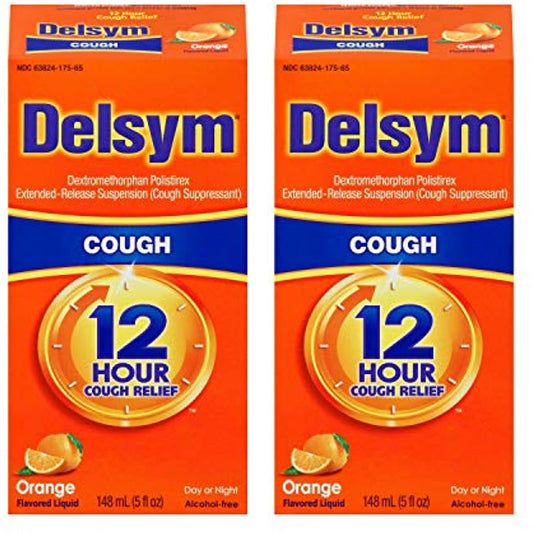 Delsym Adult Cough Suppressant Liquid, Orange Flavor, 5 Ounce (Pack of 2)