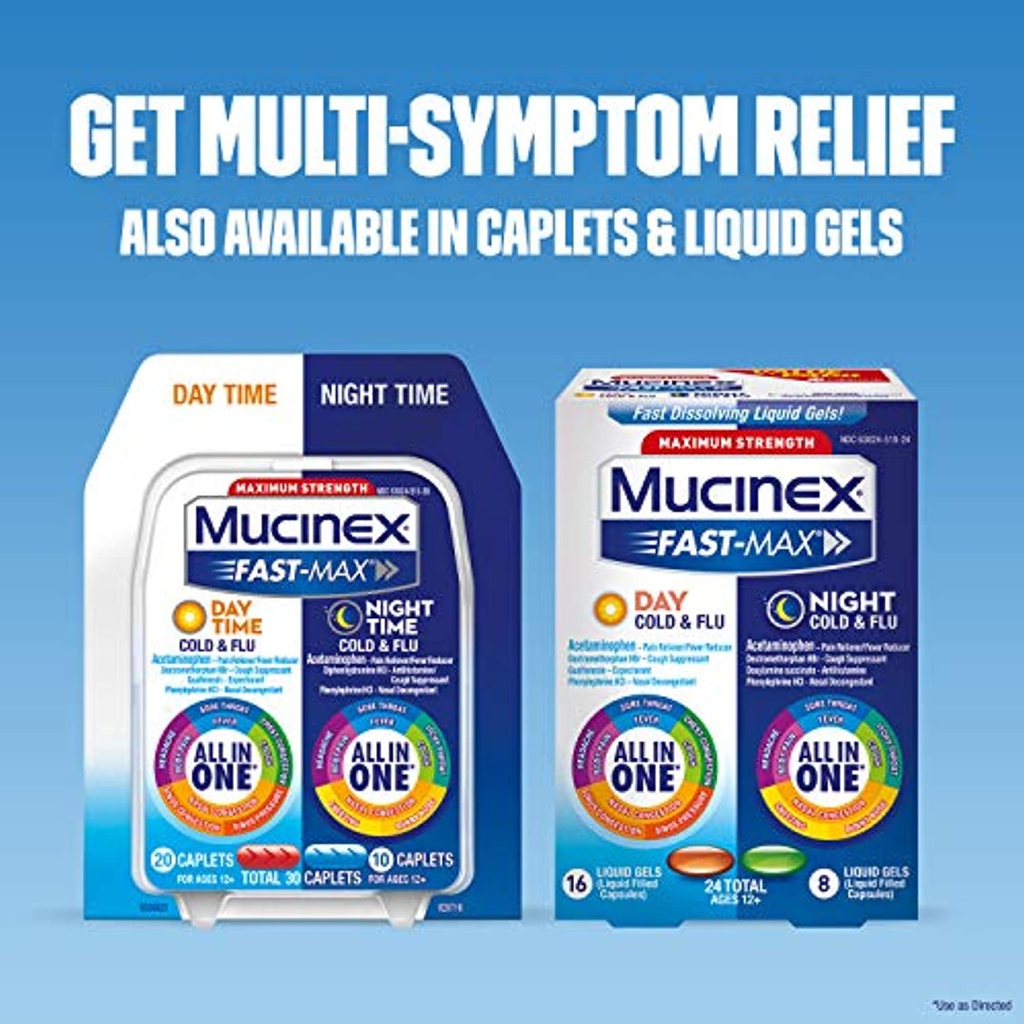 Mucinex Maximum Strength Fast-Max Cold & Flu and Nightshift, All-in-One Multi Symptom Relief Liquid, 6 Fl Oz (Pack of 2)