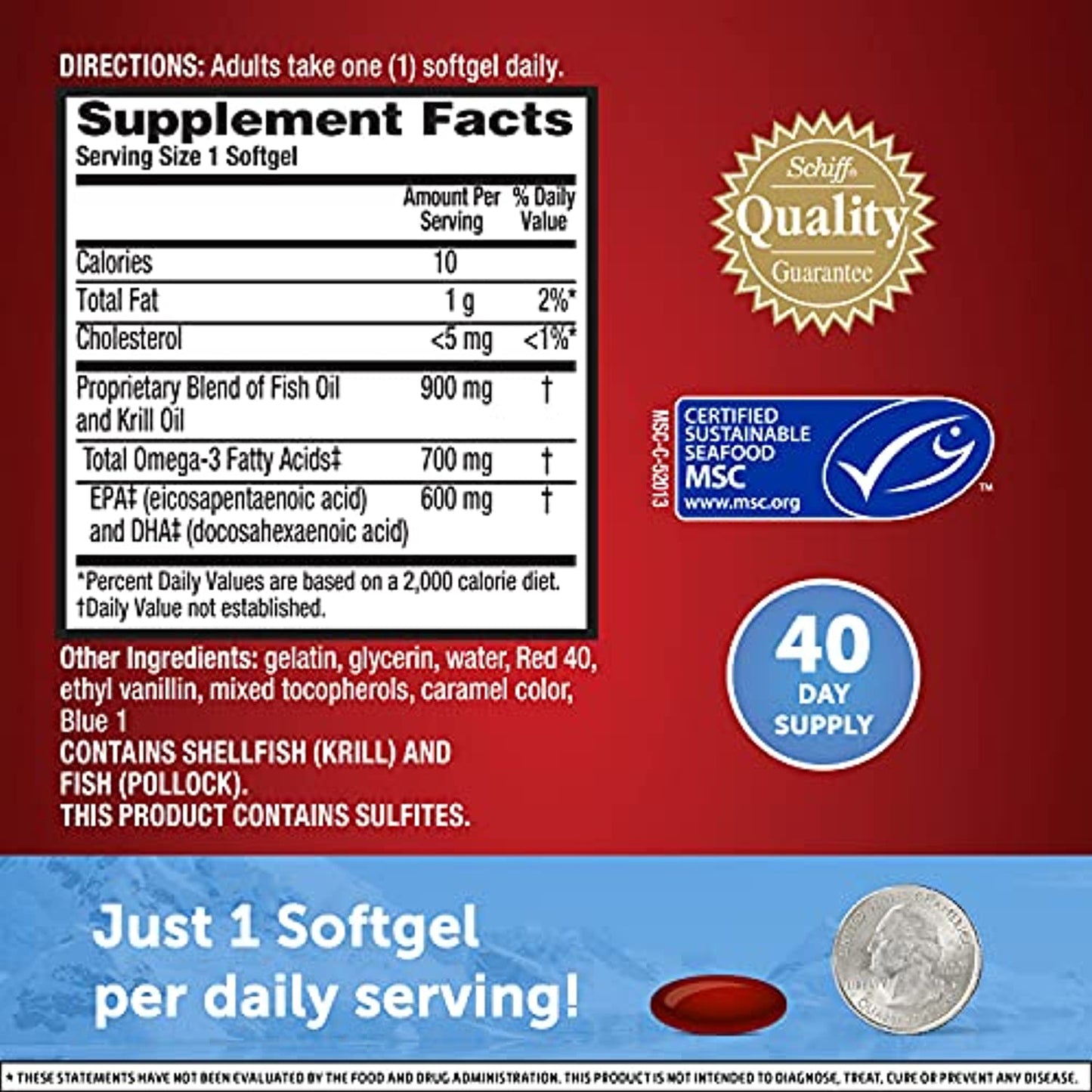 MegaRed Advanced 4in1 Softgels - Omega-3 Fish & Krill Oil Supplement 900mg (40 Count In A Box), 2x More Omega-3, Heart, Joint, Brain and Eye Supplement