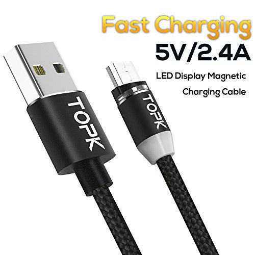 Micro USB Cable,TOPK 3.3 ft Light Up Nylon Braided Magnetic High Speed Charging