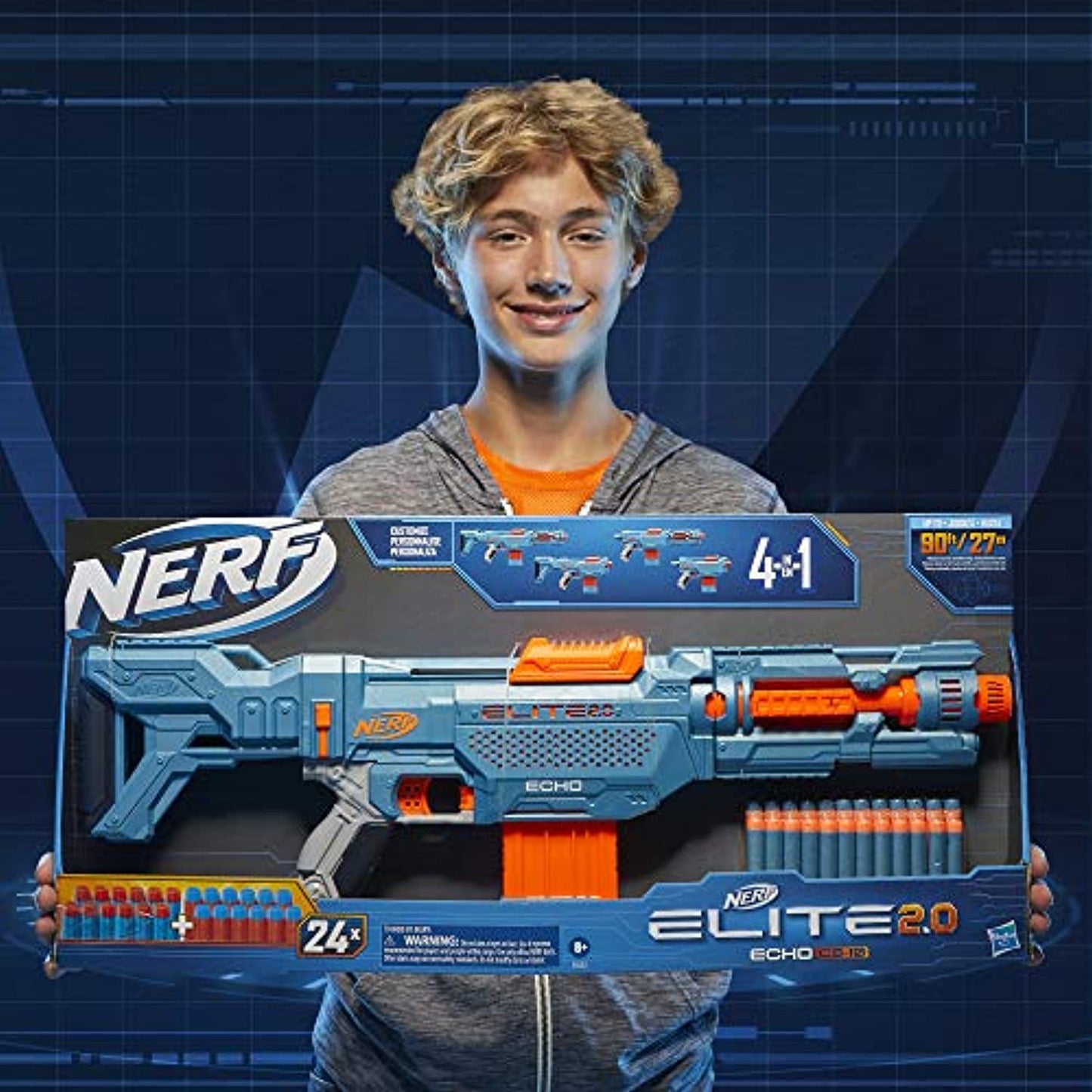 NERF Elite 2.0 Echo CS-10 Blaster -- 24 Official Darts, 10-Dart Clip, Removable Stock and Barrel Extension, 5 Tactical Rails