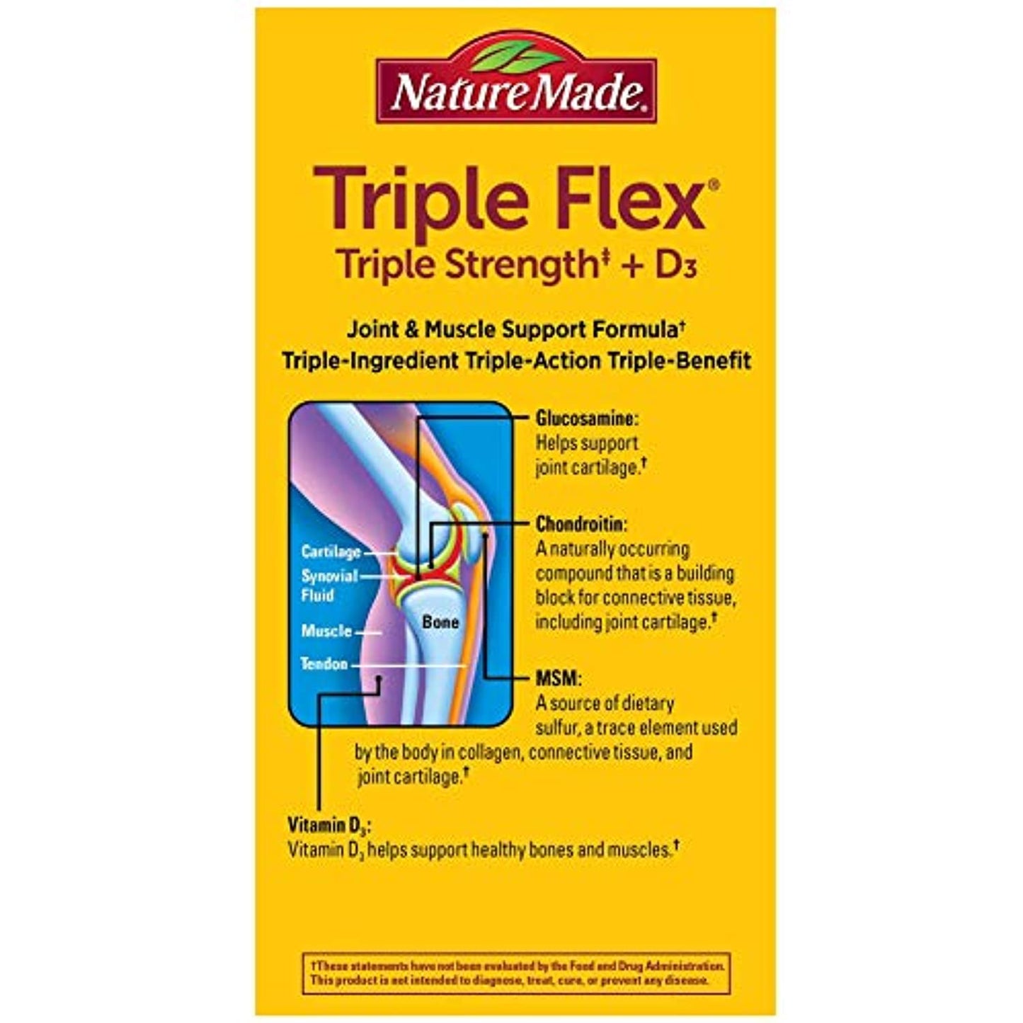 Nature Made TripleFlex Triple Strength Caplets with Vitamin D3, 120 Count for