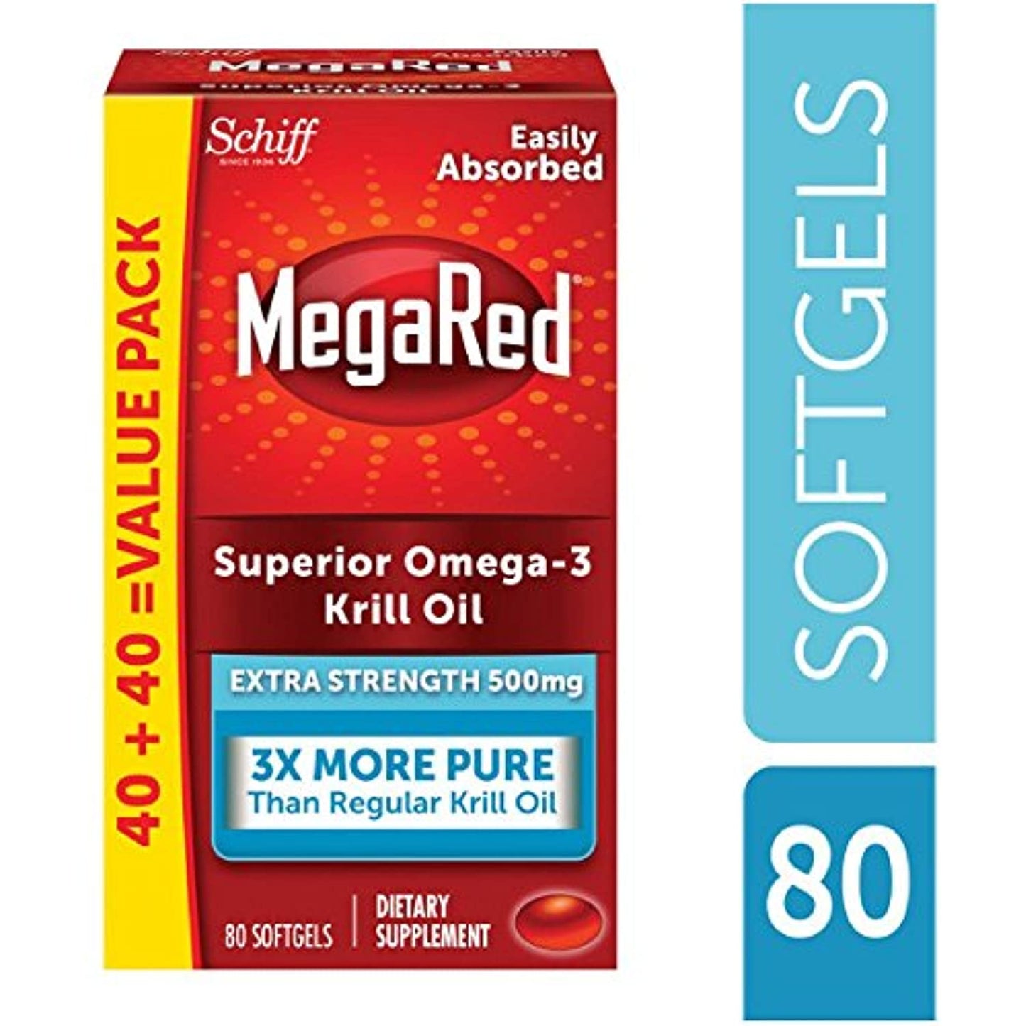 MegaRed 500mg Extra Strength Omega-3 Krill Oil (80 Count) No Box 1/2023