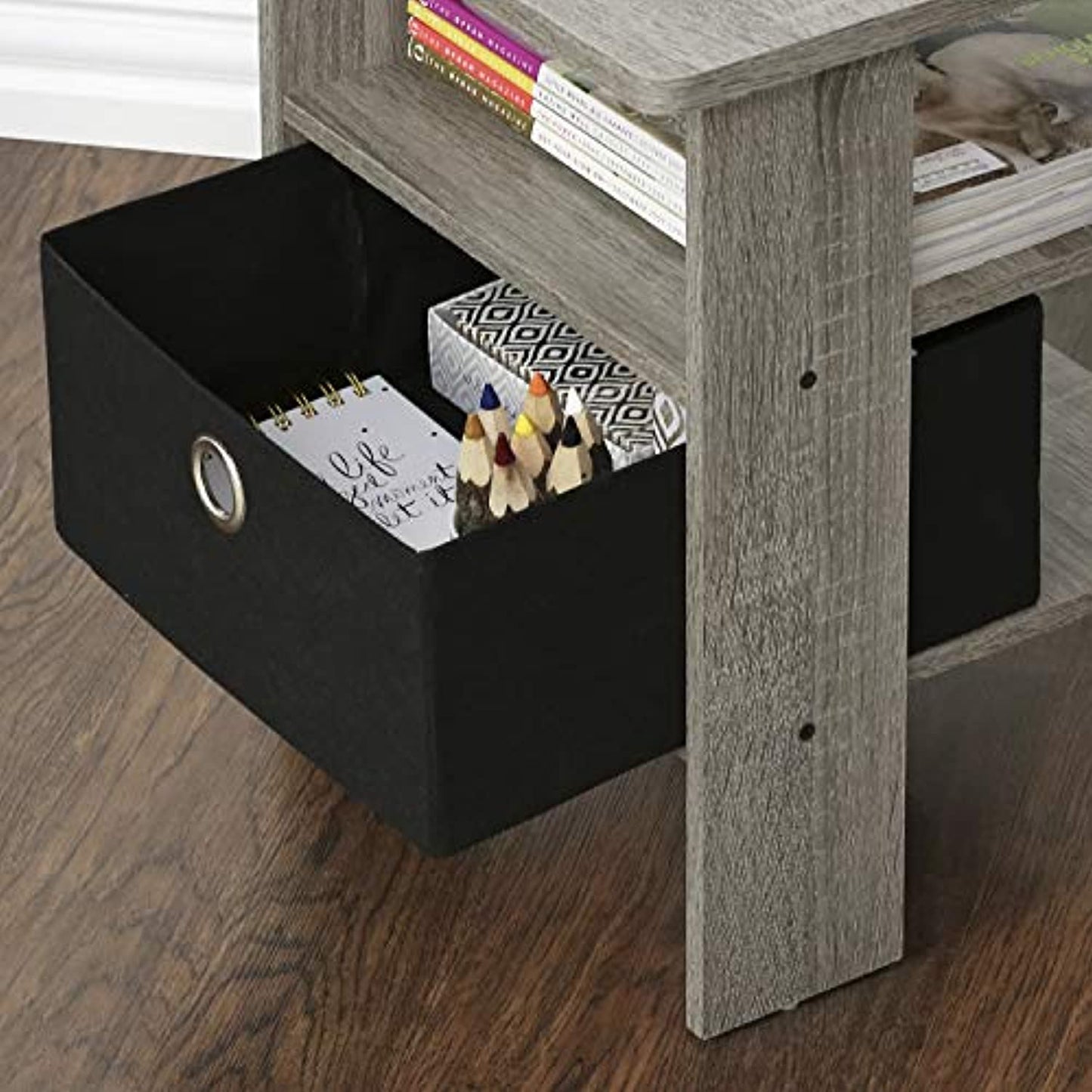 Furinno 11157  End Table Nightstand with Bin Drawer, French Oak Grey- OPEN BOX