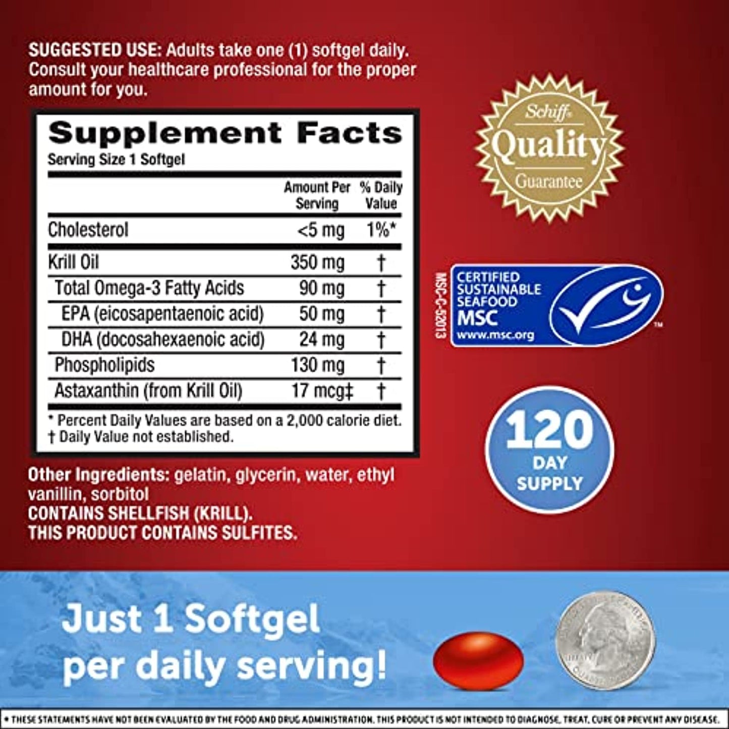 Schiff MegaRed 350mg Krill Oil - 120 Softgels EXP 10/22 No Box