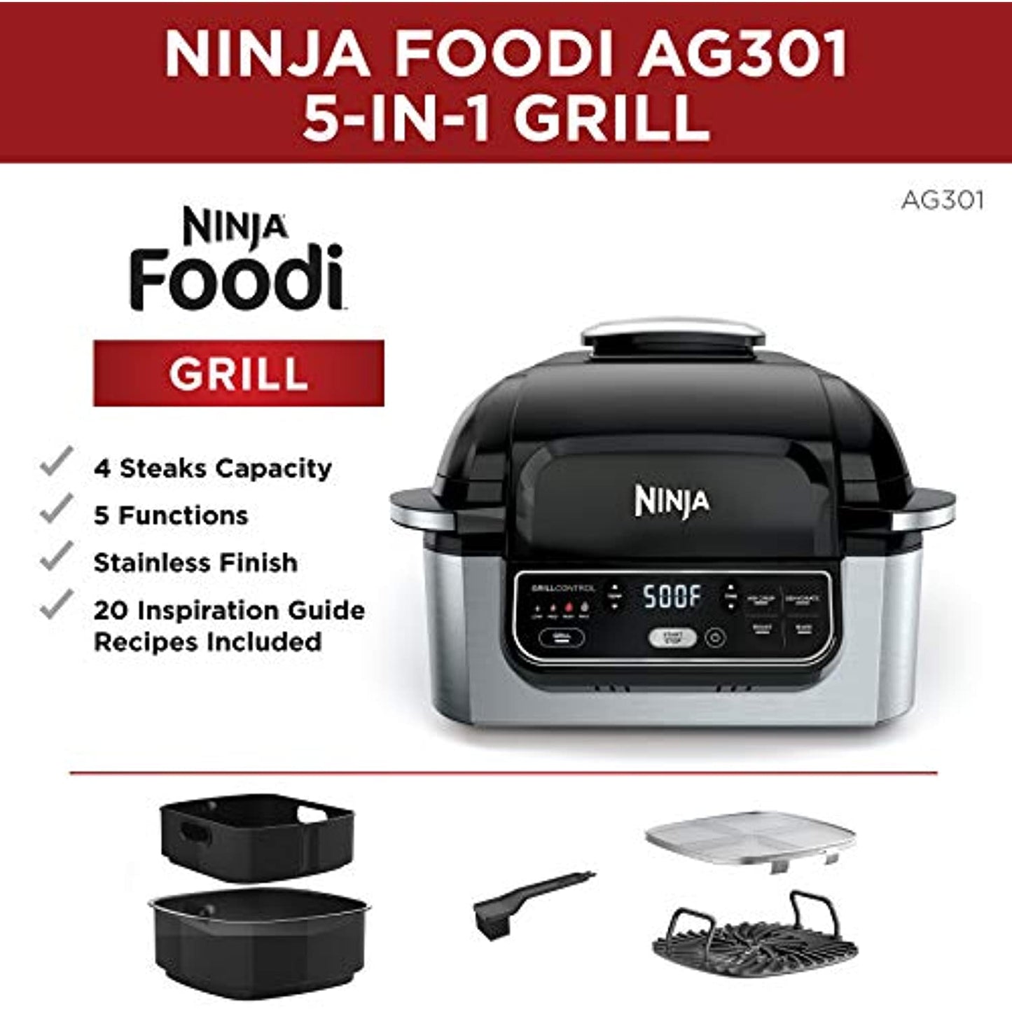 Ninja Foodi Grill/Air Fry, Surround Searing, 500 High Density Grate- New
