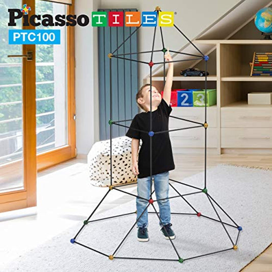 PicassoTiles Kids Flexible Construction Fort Building Set 100 pieces - AGE 5+