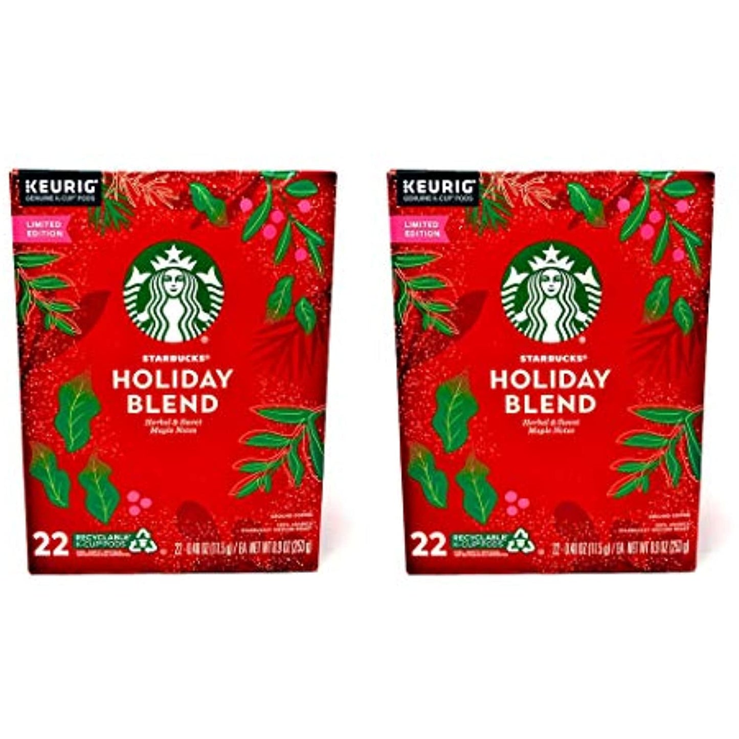 Starbucks Coffee Holiday Blend Coffee K Cups - 44 K Cups Total - 22 K Cups Per Box - Seasonal Limited Edition Starbucks Coffee - For Use of Keurig Coffee Makers