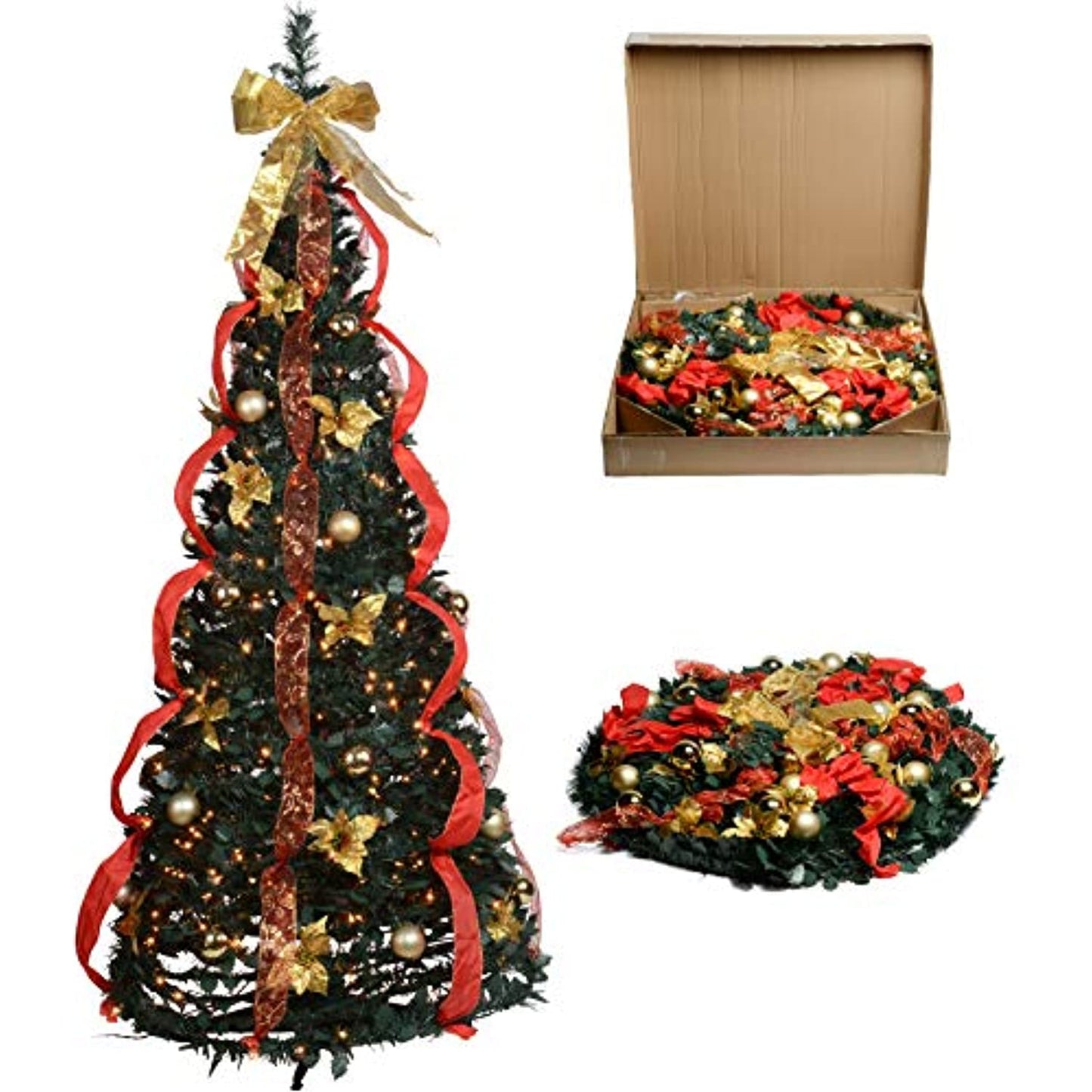 Christmas Tree Pre-lit 6 Ft  Pop Up with Holiday Decorations/ Stand (PREOWNED)