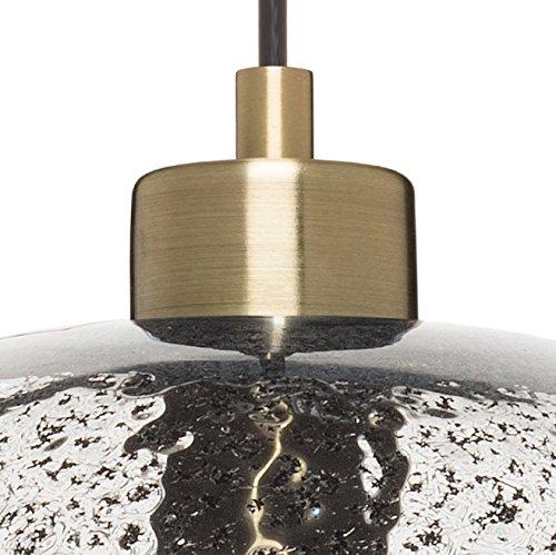 CASAMOTION Pendant Light Handblown Glass Drop Ceiling Lights, Rustic Hanging Light Seeded Clear Glass with Black Sand Powder, Brushed Brass Finish