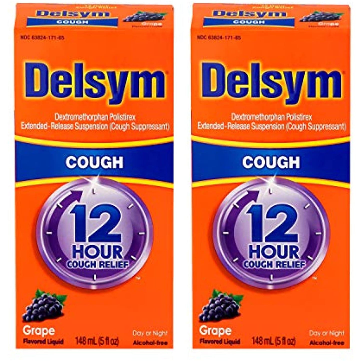 Delsym Adult 12 Hour Cough Relief Medicine, Powerful Cough Relief for 12 Good Hours, Cough Suppressing Liquid, #1 Pharmacist Recommended, Grape Flavor, 5 Fl Oz (Pack of 2)