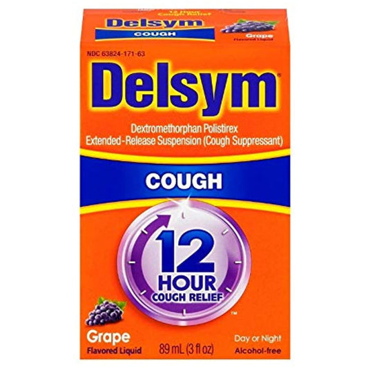 Delsym Adult 12 Hour Grape Cough Syrup, 3 oz (Pack of 6)
