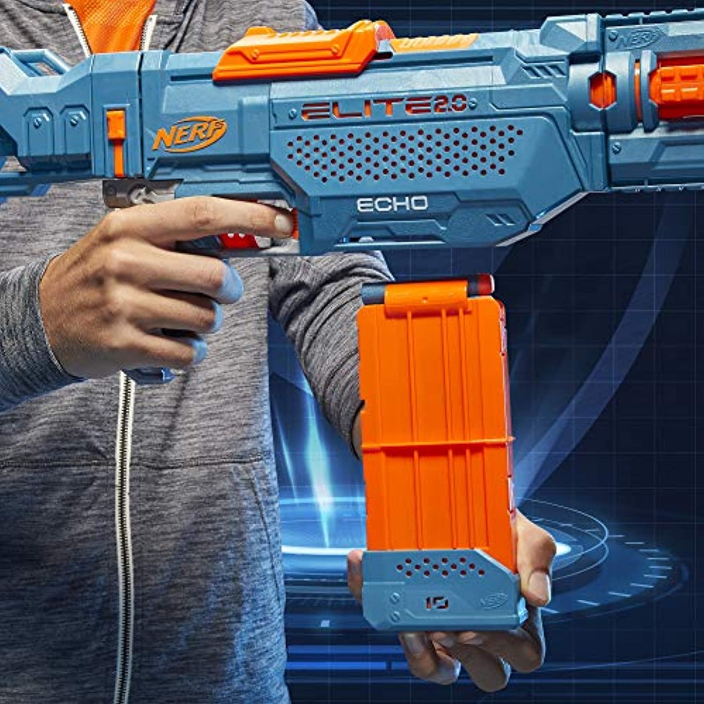 NERF Elite 2.0 Echo CS-10 Blaster -- 24 Official Darts, 10-Dart Clip, Removable Stock and Barrel Extension, 5 Tactical Rails