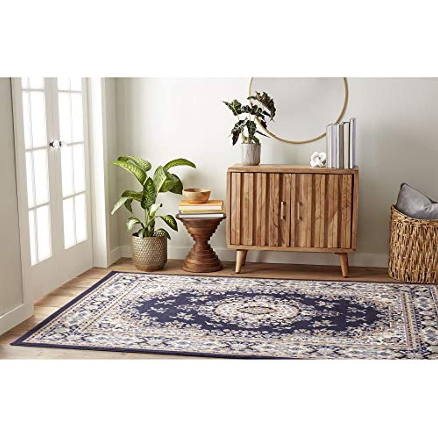 Home Dynamix Premium Sakarya Border Area Rug, Navy Blue, 3'7"x5'2" Rectangle