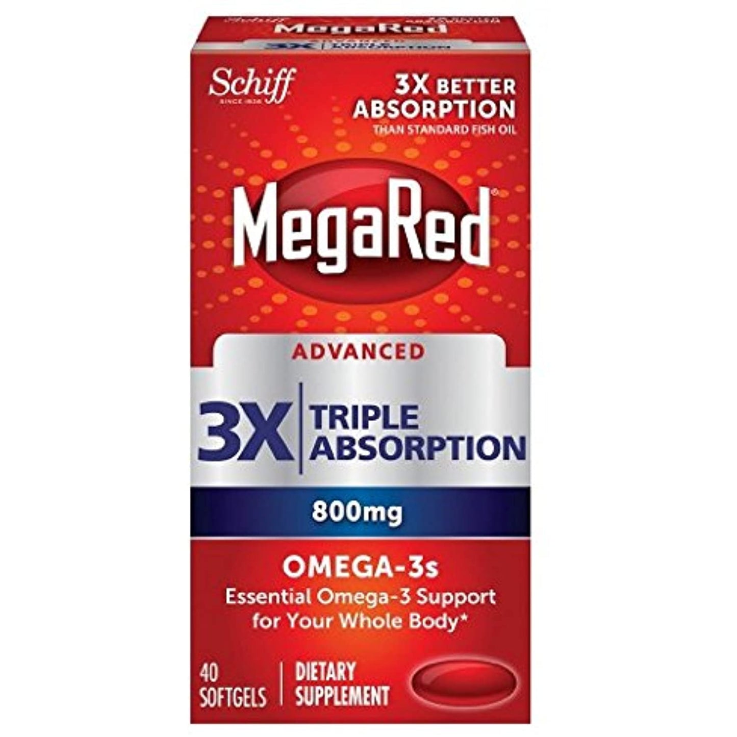 MegaRed Advanced Triple Absorption 800mg, 40 softgels - Omega-3 Fish Oil Supplement