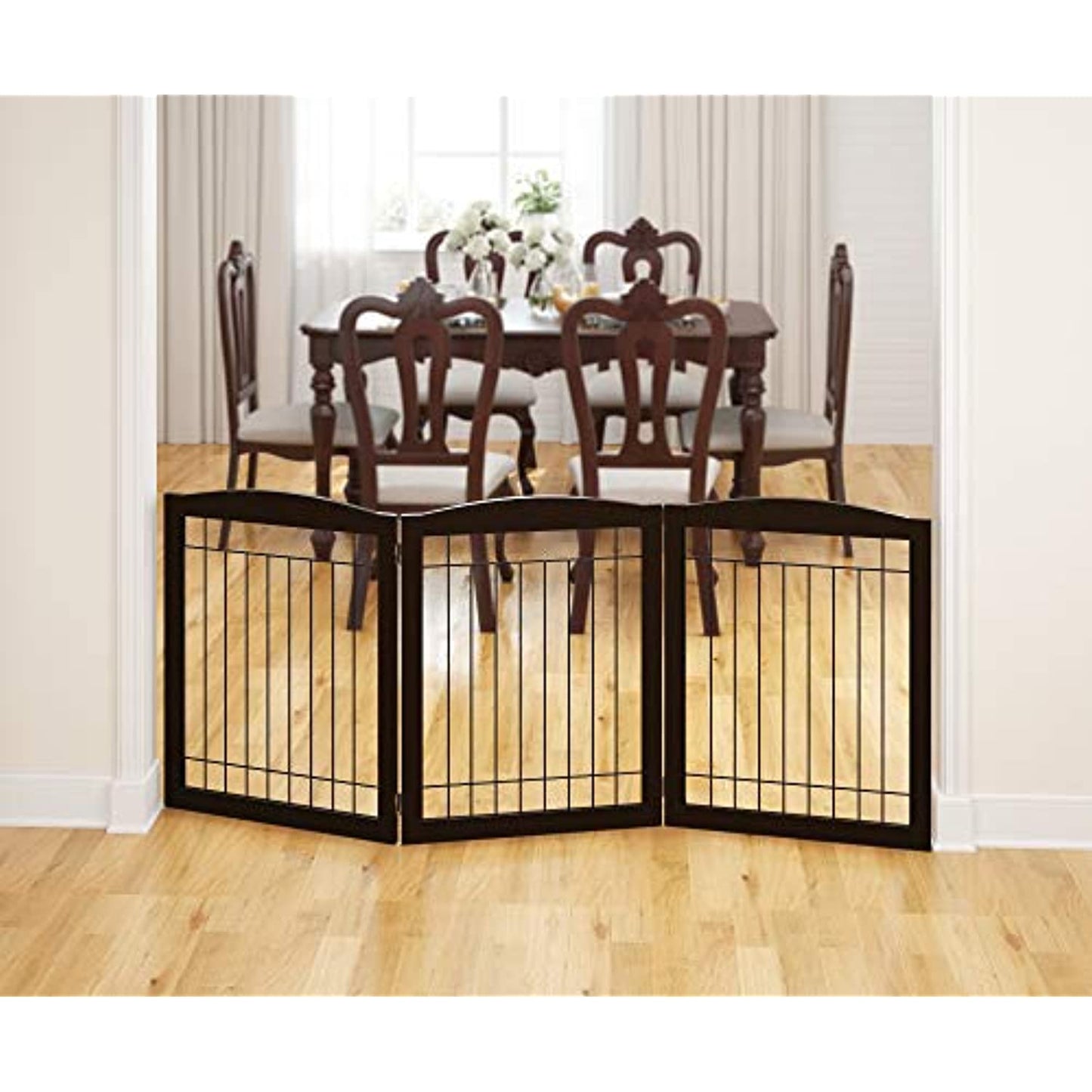 PAWLAND Extra Wide Wire Pet Gate With Arched Top, 30" (Espresso, 3 Panels)