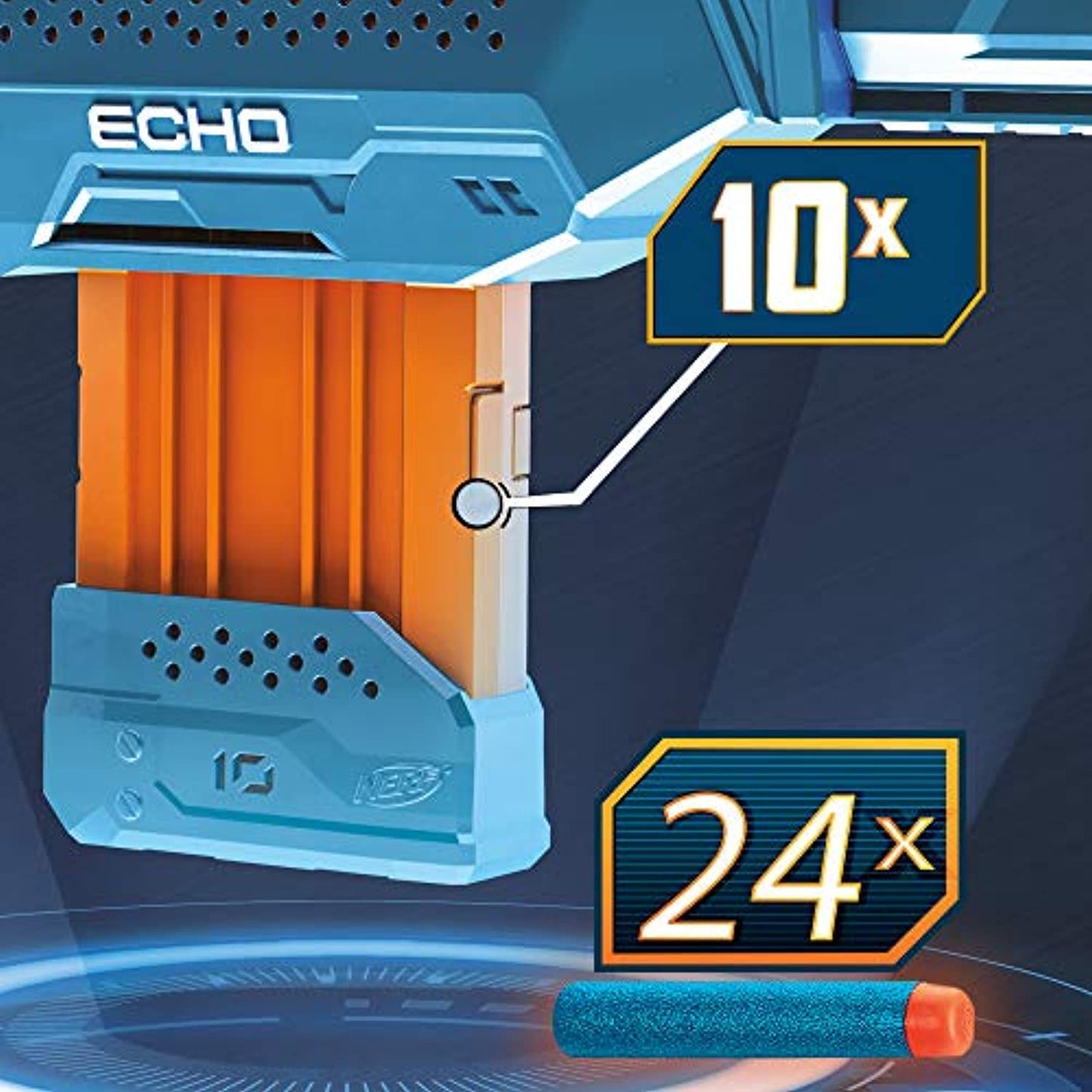 NERF Elite 2.0 Echo CS-10 Blaster -- 24 Official Darts, 10-Dart Clip, Removable Stock and Barrel Extension, 5 Tactical Rails