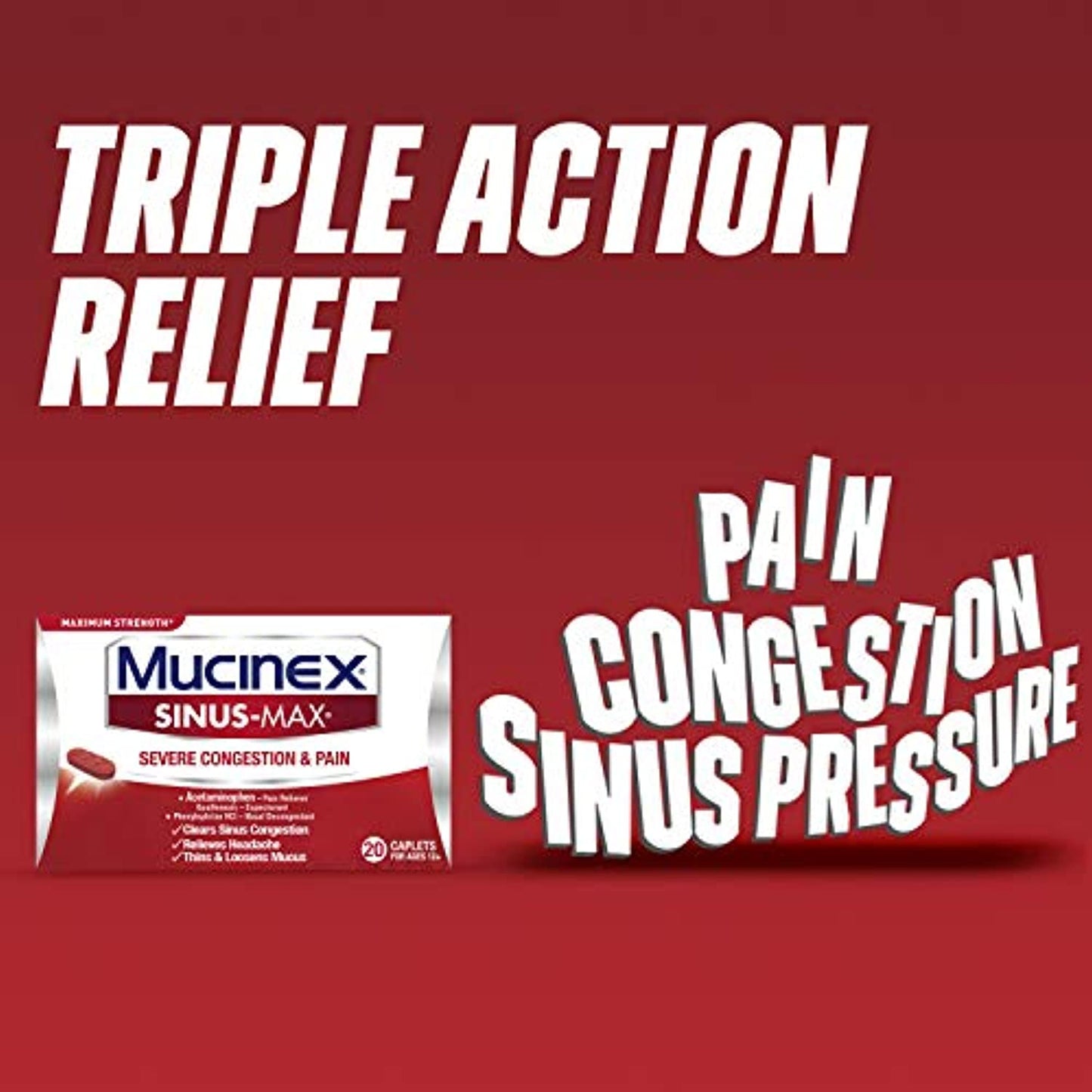 Mucinex Sinus-Max Severe Congestion & Pain 20 caplets (Lot of 3) NEW EXP 4/2023