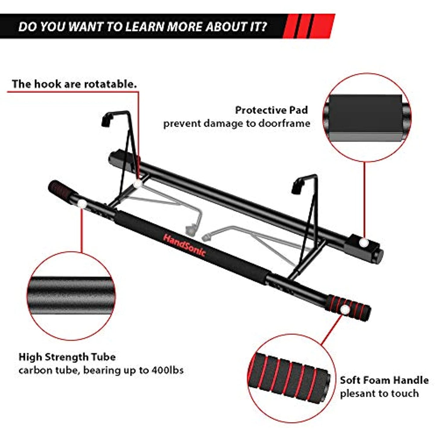Handsonic Fitness Pull Up Bar Doorway, Chin up Bar no screws needed-OPEN BOX-NEW