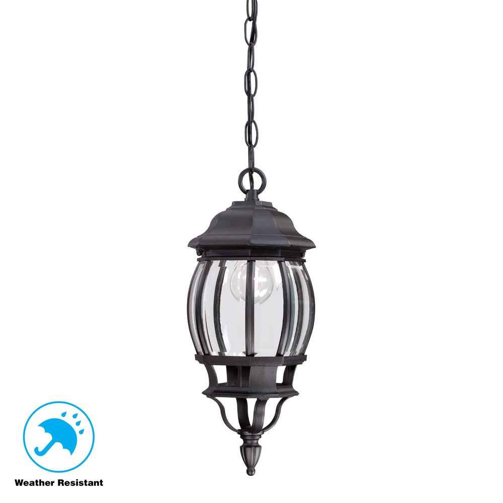 Hampton Bay 1-Light Black Outdoor Hanging Lantern