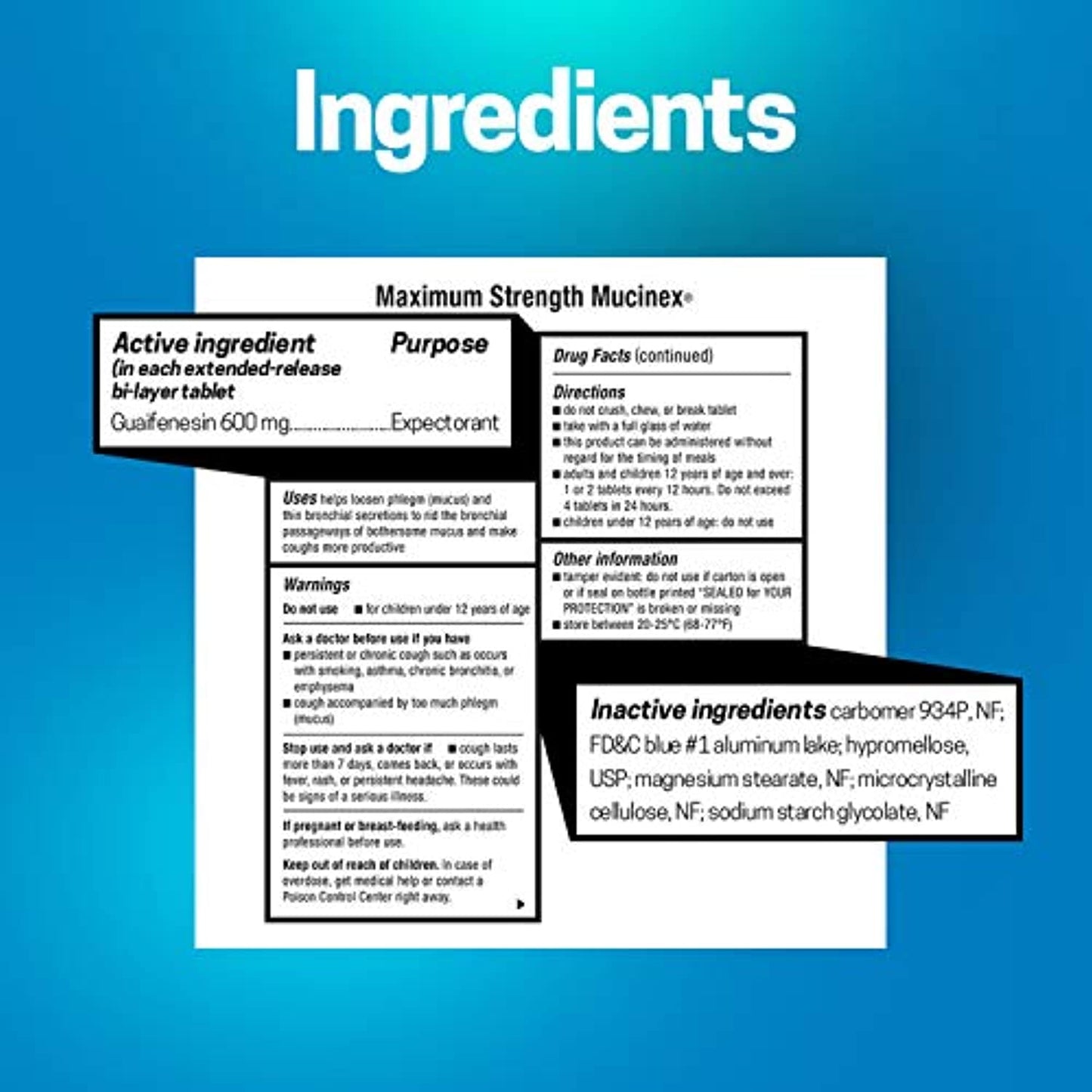 Chest Congestion, Mucinex Expectorant 12 Hour Extended Release Tablets, 20ct, 600mg Guaifenesin with Extended Relief of Chest Congestion Caused by Excess Mucus. Thins and Loosens Mucus