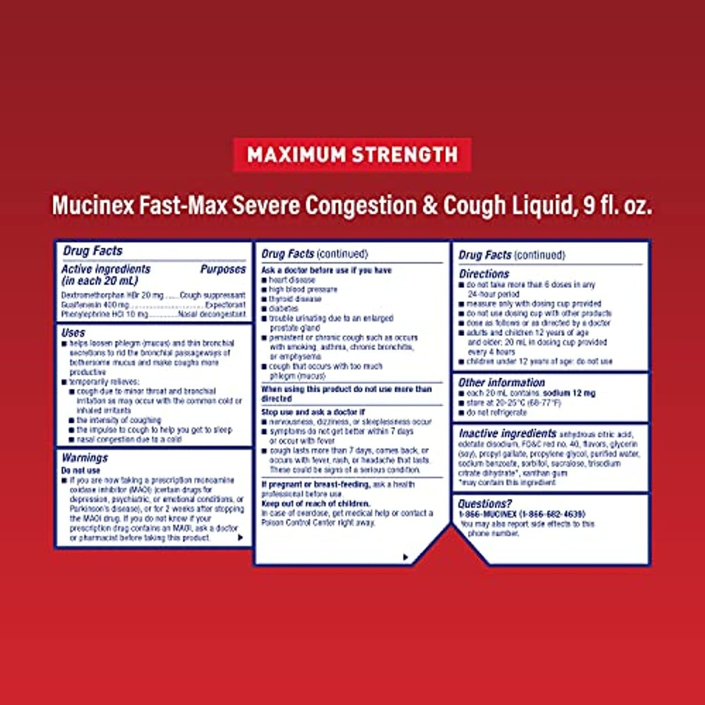 Mucinex Fast-Max Maximum Strength Severe 9 FL OZ (Pack of 4) EXP 8/2022)