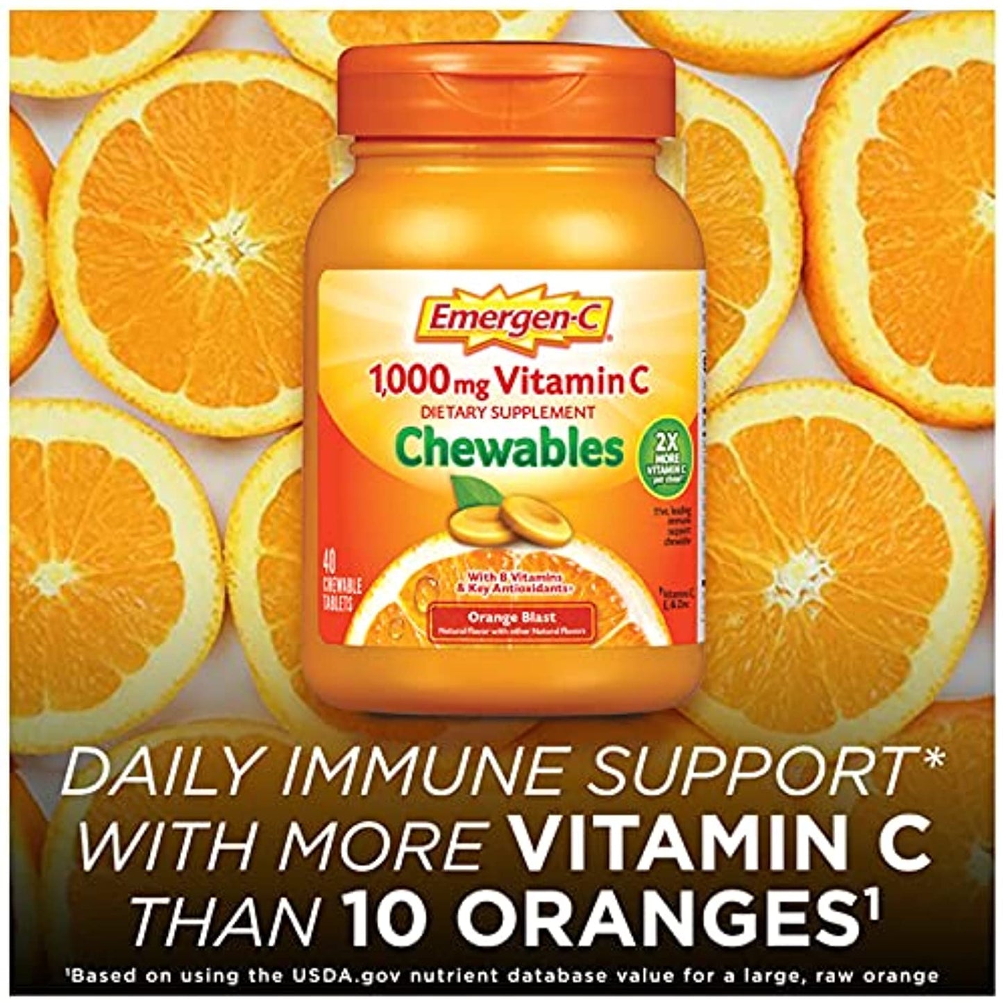 Emergen-C Chewable Vitamin C 1000mg, With B Vitamins And Antioxidants Tablet (40 Count, Orange Blast Flavor), Dietary Supplement