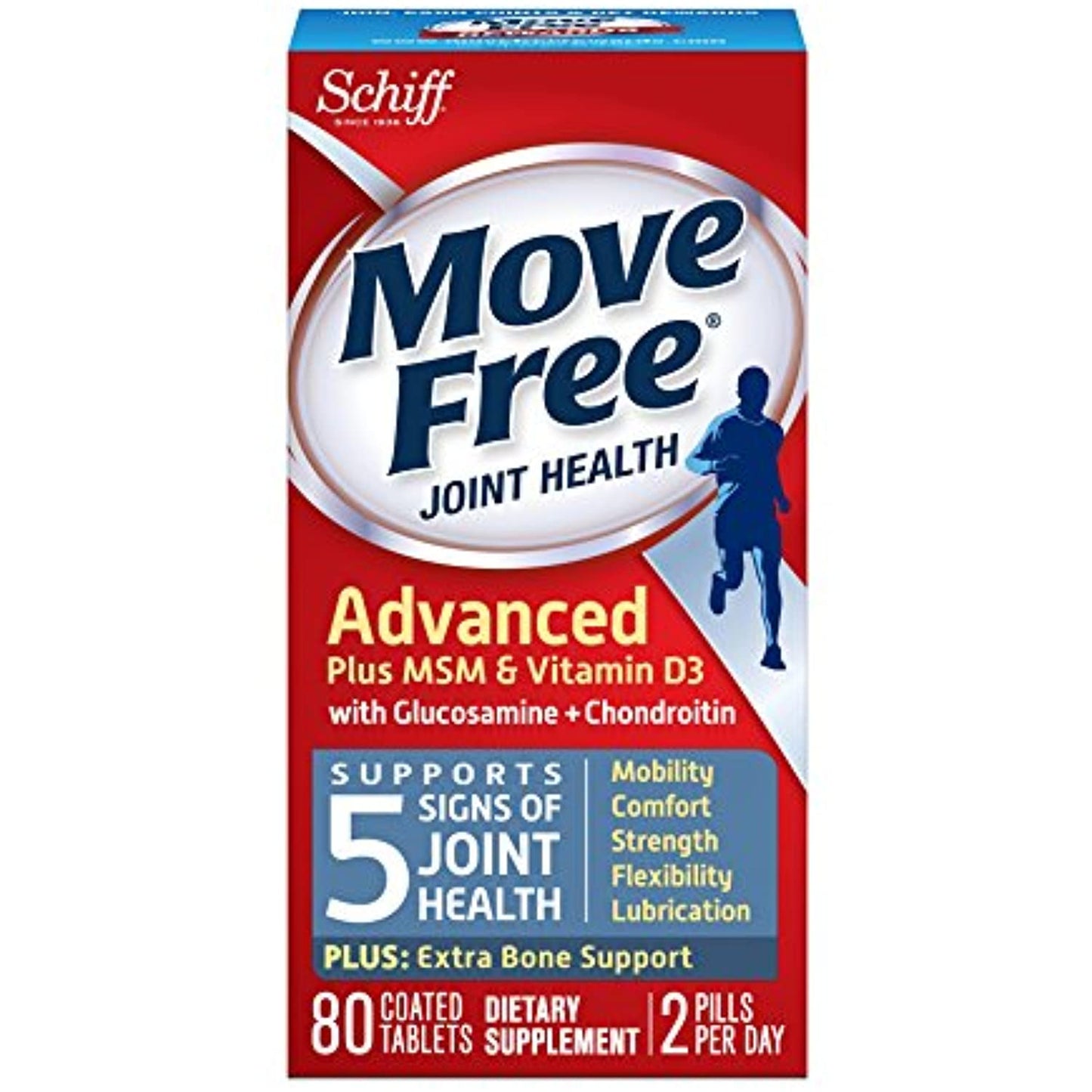 Move Free Advanced Plus MSM and Vitamin D3, 80 tablets Joint Health 1/23 No Box