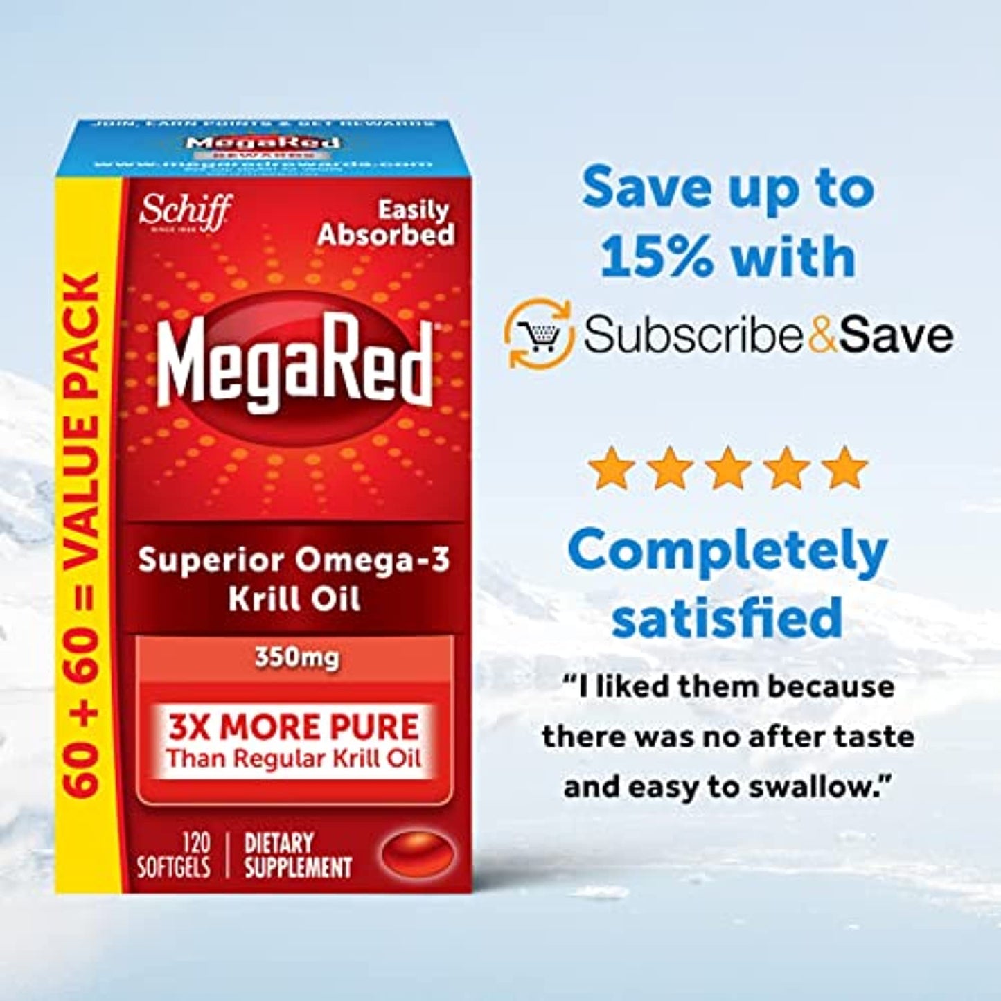 Schiff MegaRed 350mg Krill Oil - 120 Softgels EXP 10/22 No Box