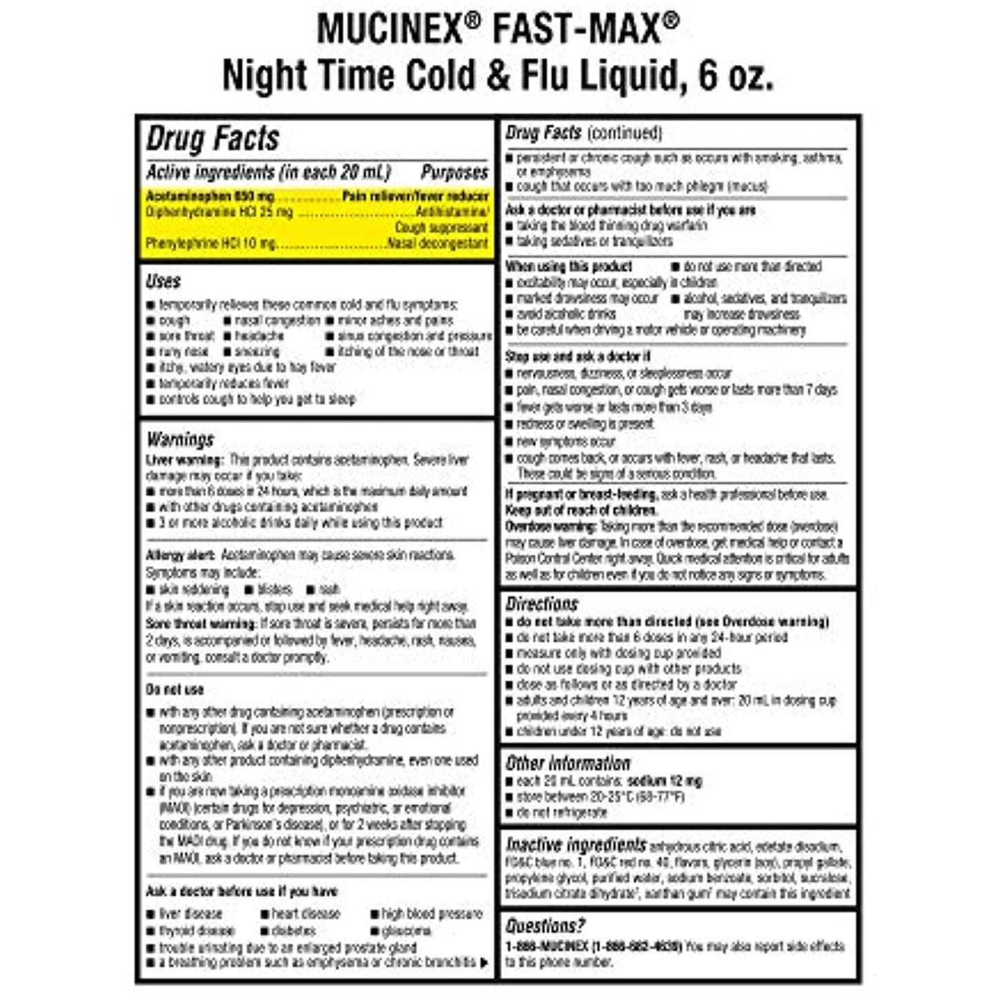 Lot of 6 Mucinex Fast-Max Maximum Strength Night Time Cold And Flu Liquid -6oz