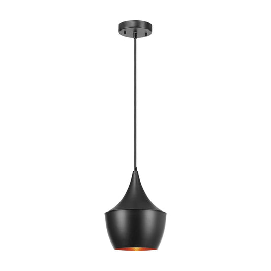 Globe Electric Flo 1-Light Pendant, Matte Black, Gold Interior 63871