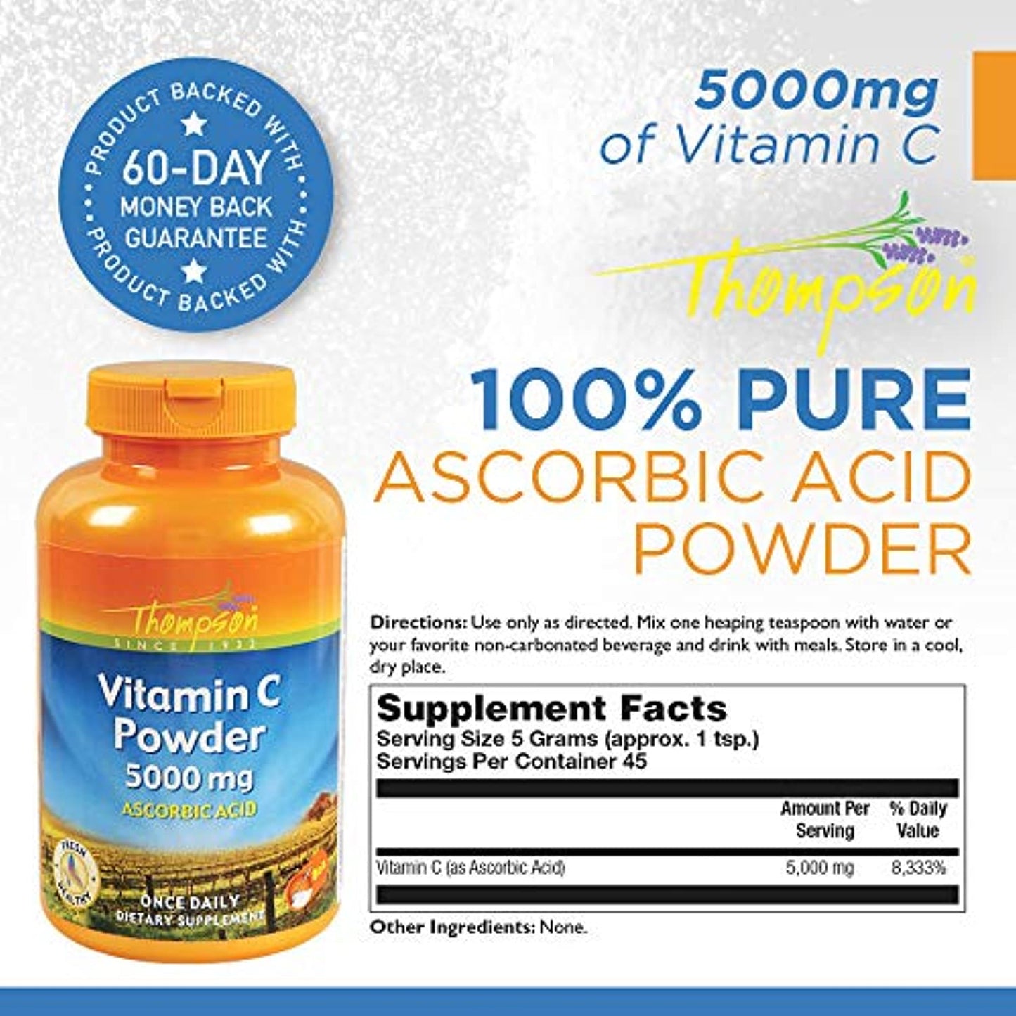 Thompson, Vitamin C Powder, 5,000 mg , 8 oz Exp 02/2022