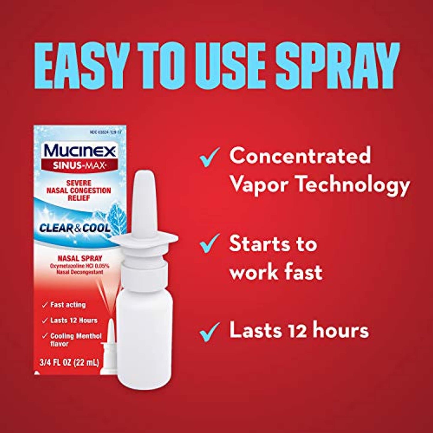 Mucinex Sinus-Max Nasal Spray Clear & Cool, 0.75 oz (Pack of 6) EXP 09/22