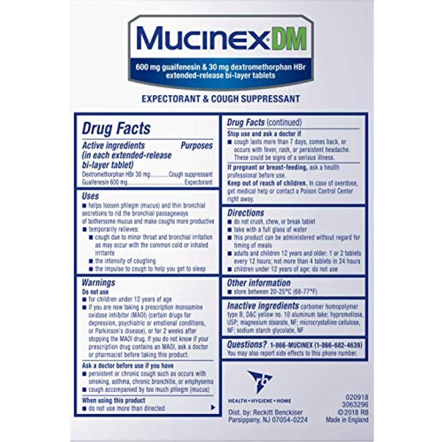 2-Mucinex DM 600mg Expectorant & Cough Suppressant 12 Hour Relief 100 Tablets