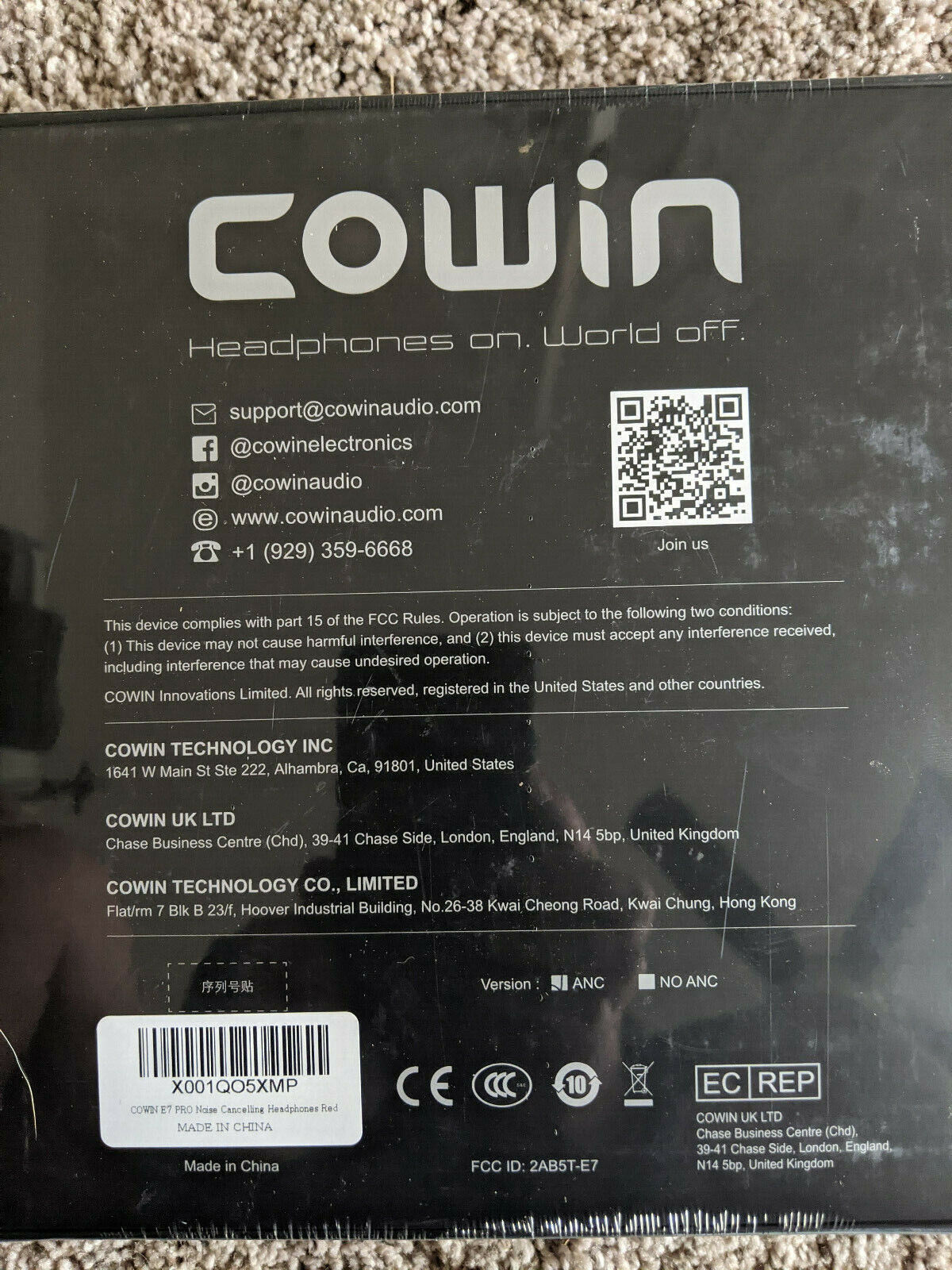 COWIN E7 PRO Wireless Noise Canceling Headphones Red New In Box