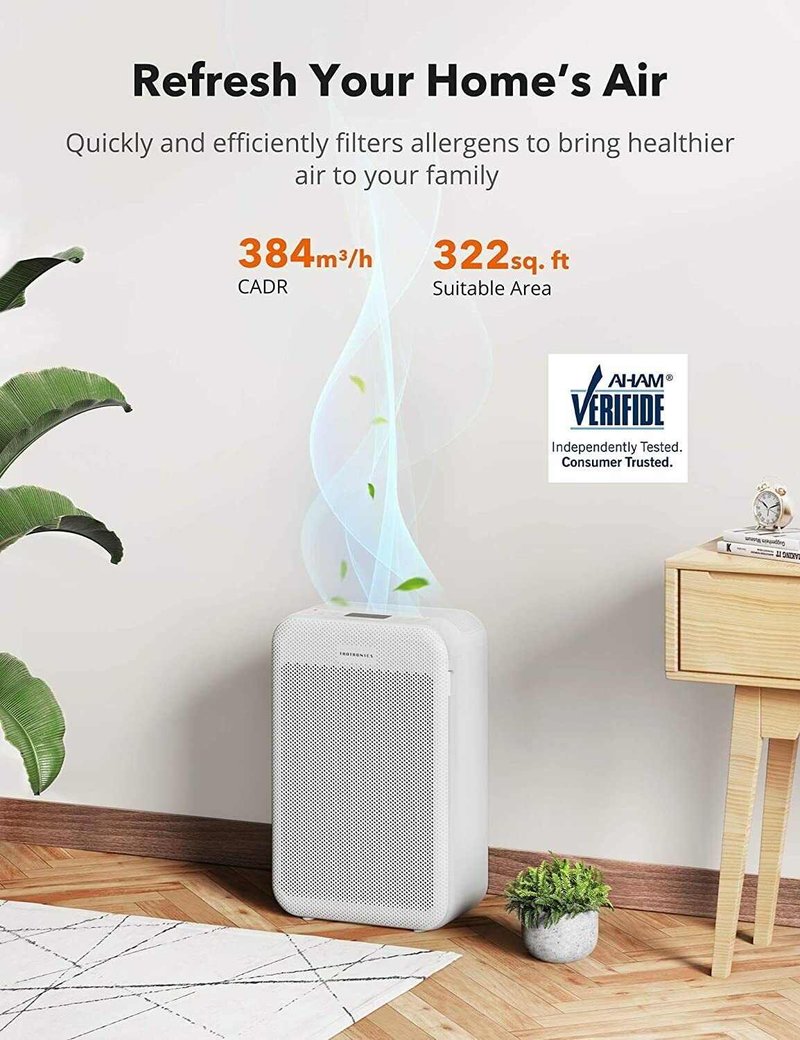 TaoTronics Air Purifier for Home, Large Room Air Cleaner with H13 True HEPA