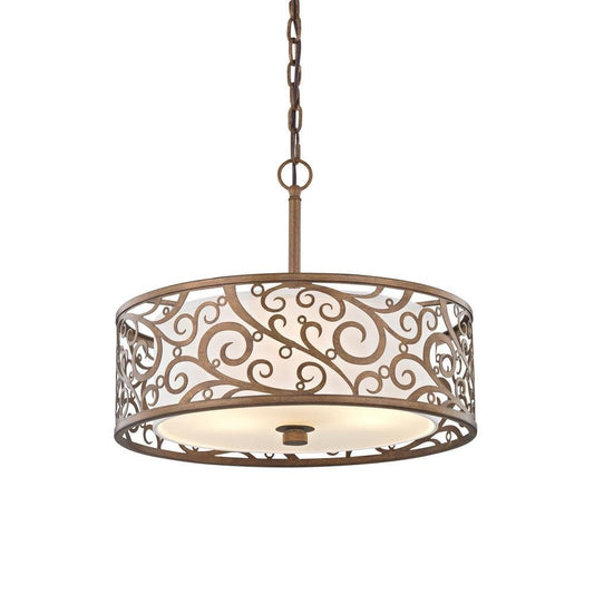 Home Decorators Carousel 3-Light Burnished Gold Pendant with Frosted Glass