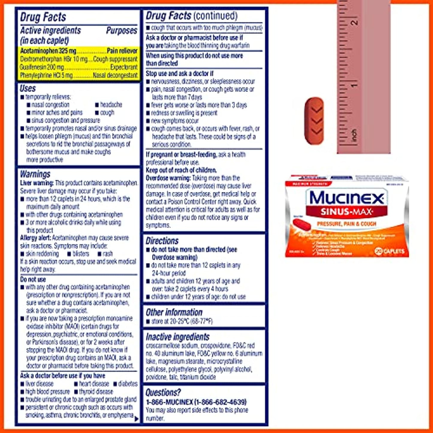 Maximum Strength Mucinex Sinus-Max Pressure and Pain Caplets, 20 Count Relieves Sinus Pressure & Congestion, Headache & Fever, and Thins & Loosens Mucus (Pack of 3)