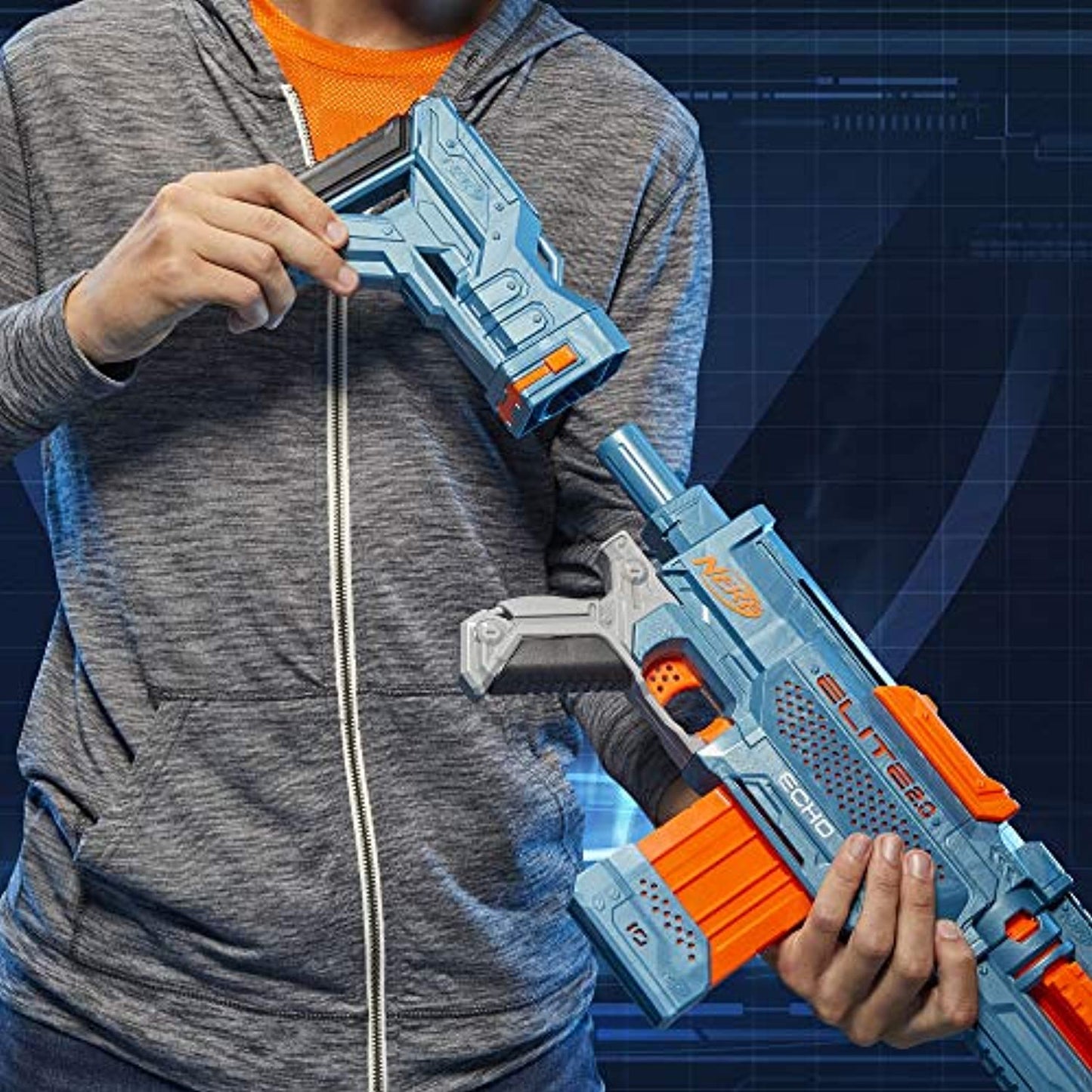 NERF Elite 2.0 Echo CS-10 Blaster -- 24 Official Darts, 10-Dart Clip, Removable Stock and Barrel Extension, 5 Tactical Rails