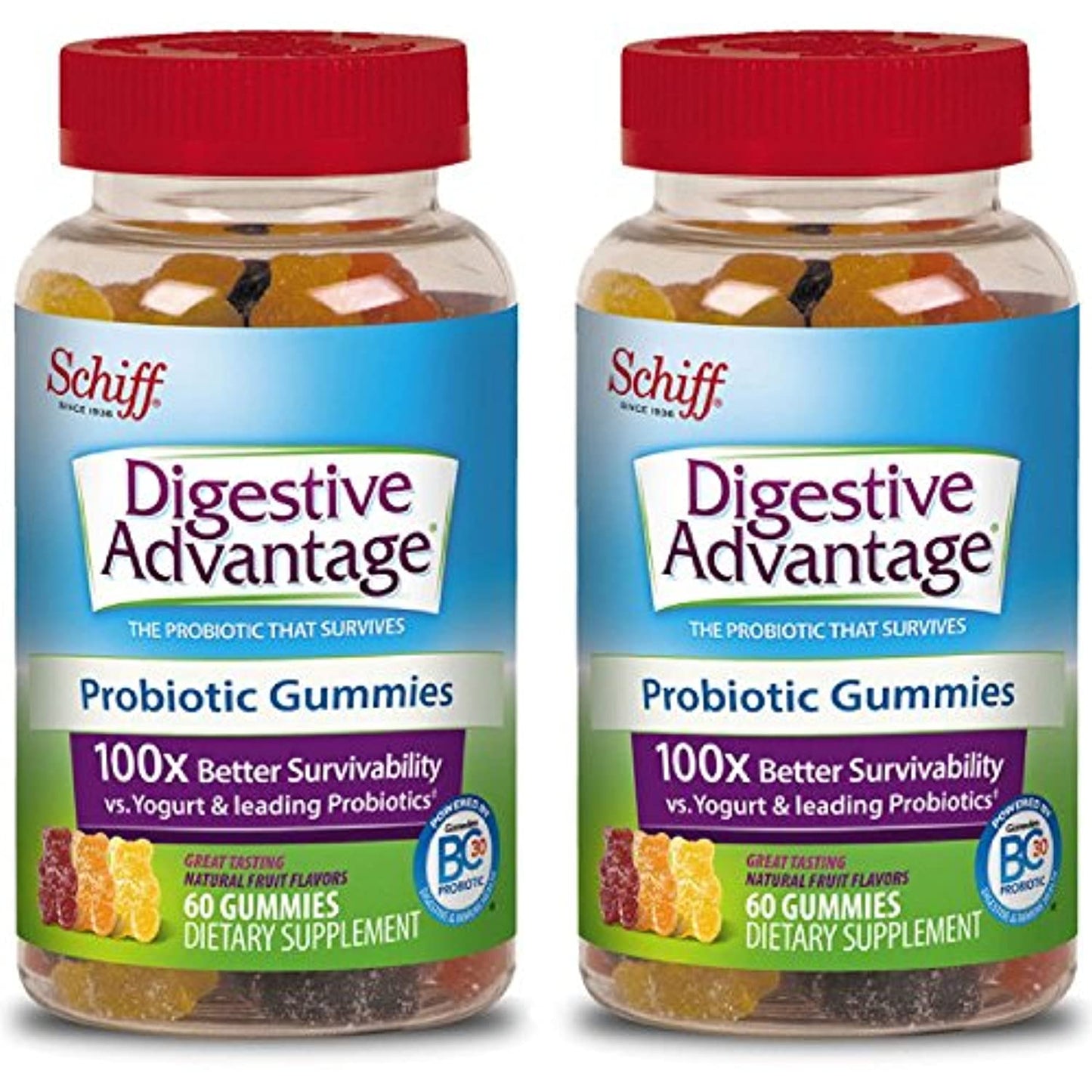 Digestive Advantage Probiotic Gummies, 60 count (Pack of 2) EXP 7/22 Distressed